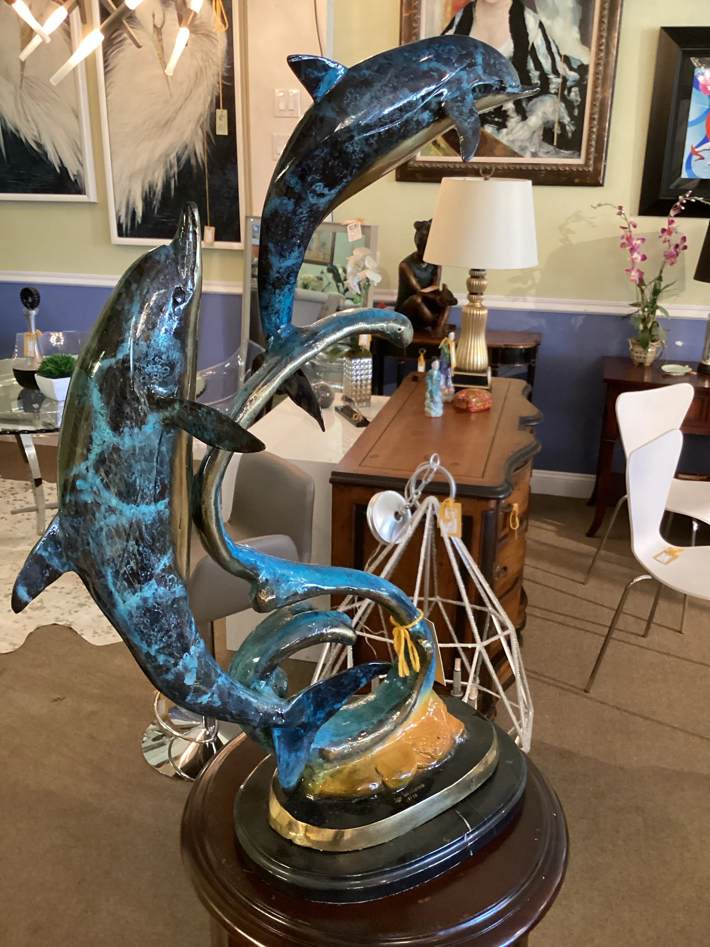2 Bronze Dolphins on Wave - Image 3