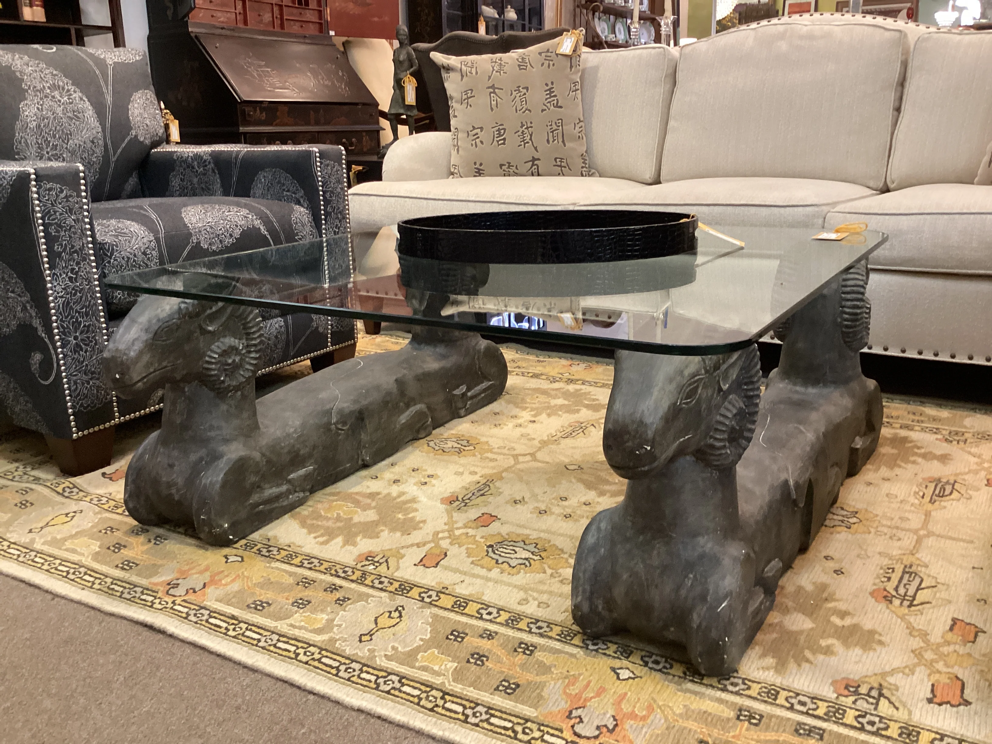 2 Rams Base Glass Top Coffee Table