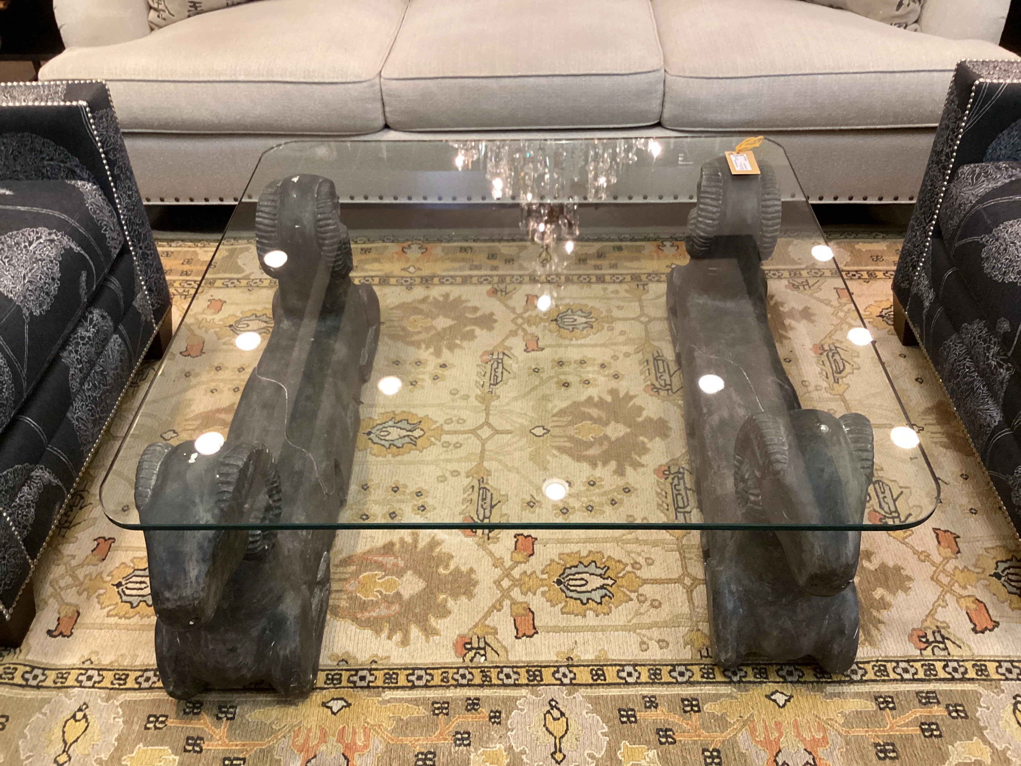 2 Rams Base Glass Top Coffee Table - Image 2