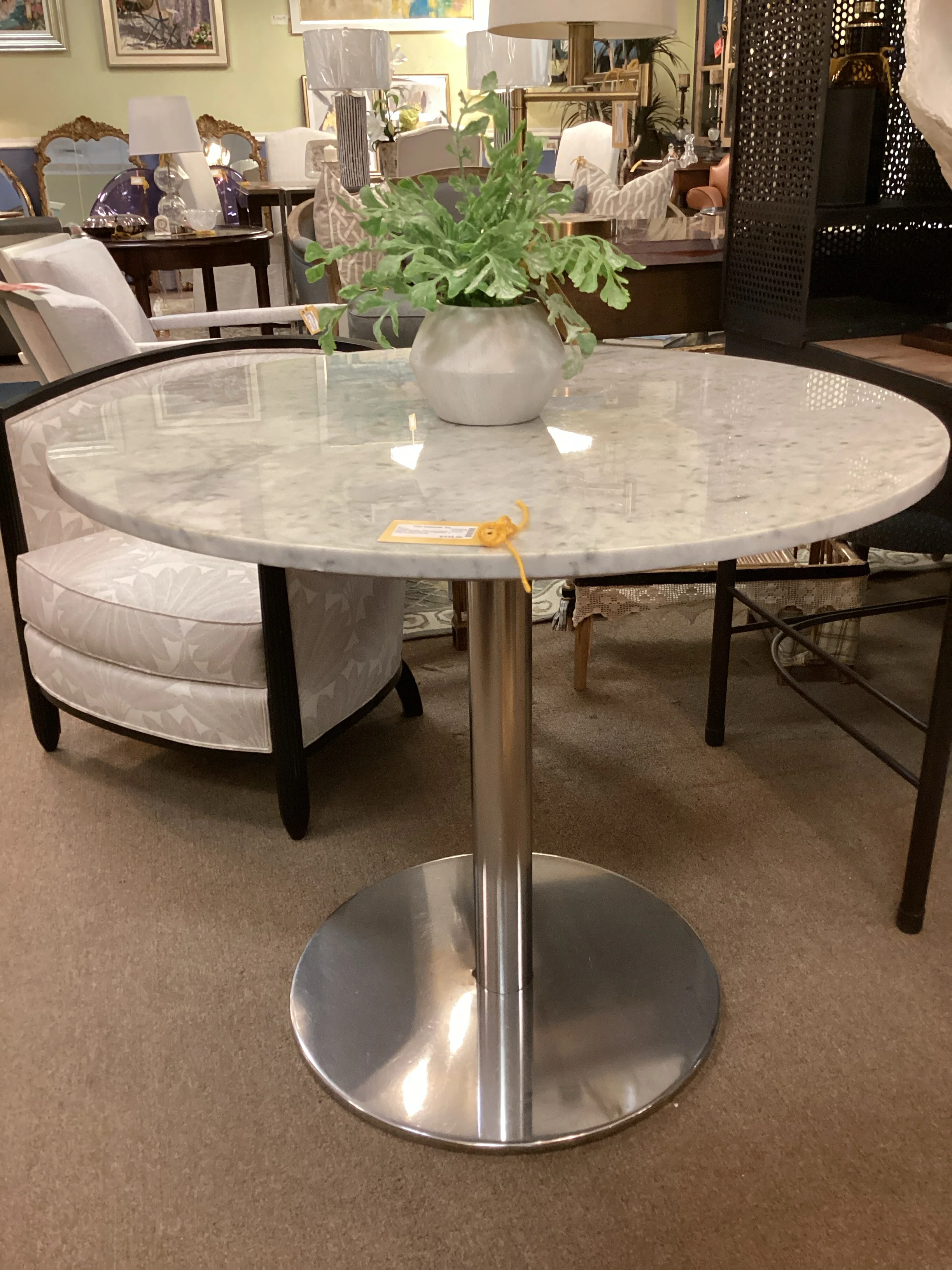 36 Inch Round Marble Top Chrome Base Bistro Table - Image 2