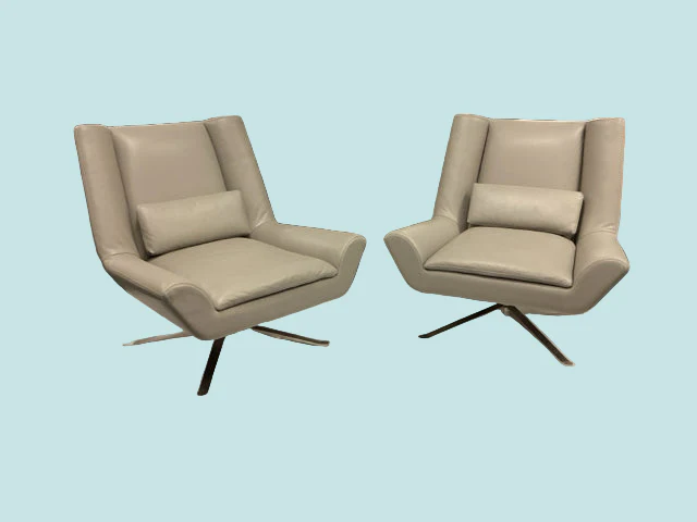 American Leather Swivel Chairs Pair