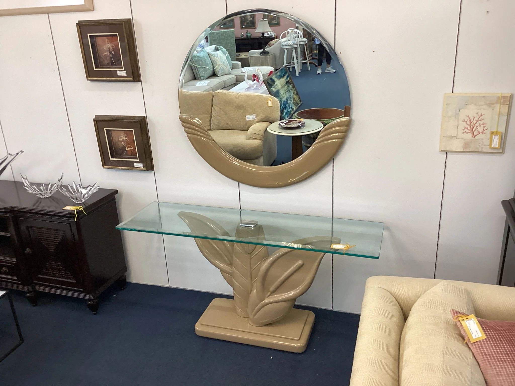 Art Deco Flower Base Glass Top Console With Mirror - Image 2
