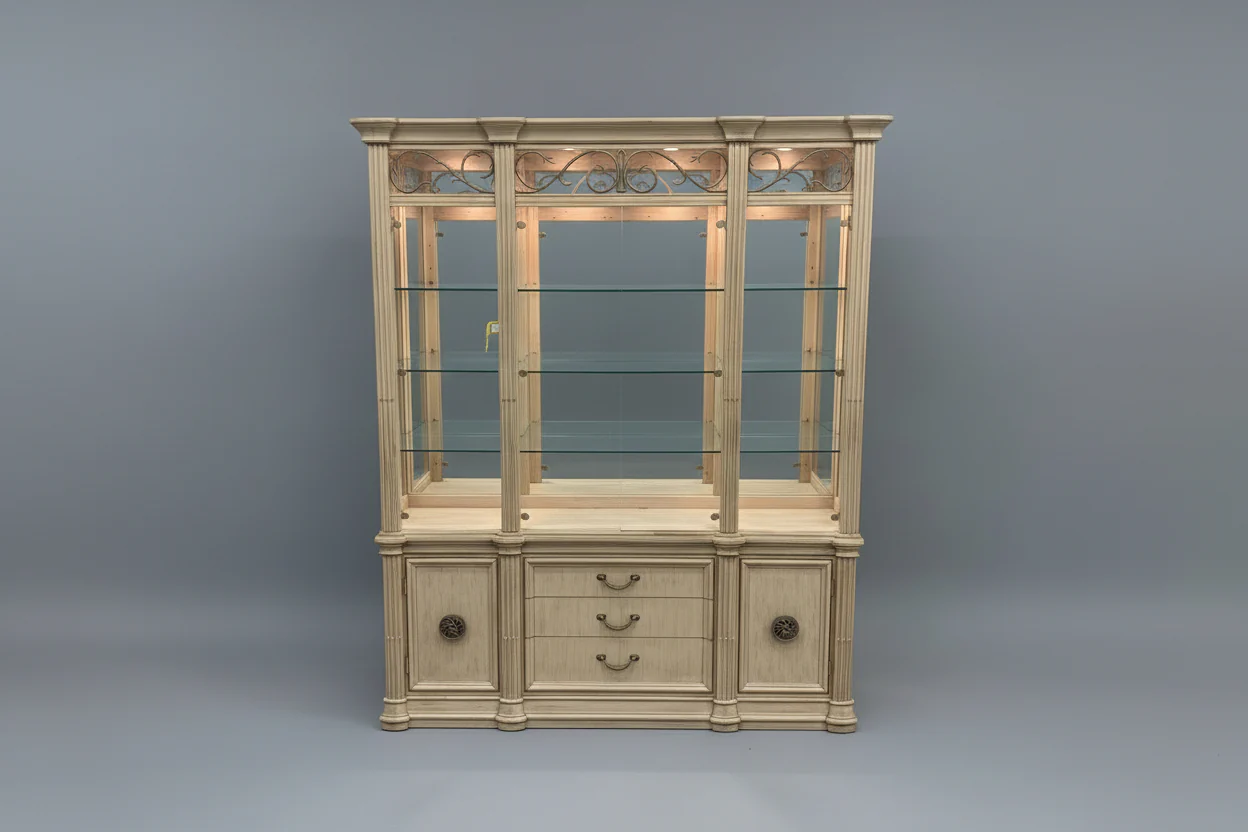 Bernhardt Light Wood China Cabinet With Six Doors And Three Lights