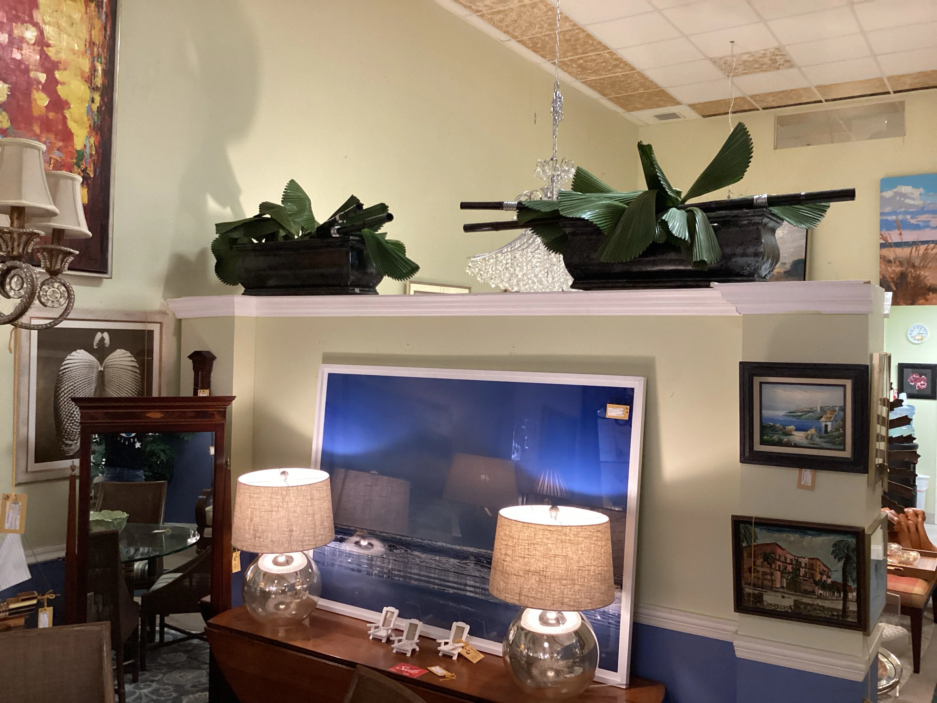 Black Planter Boxes With Green Faux Floral - Image 2