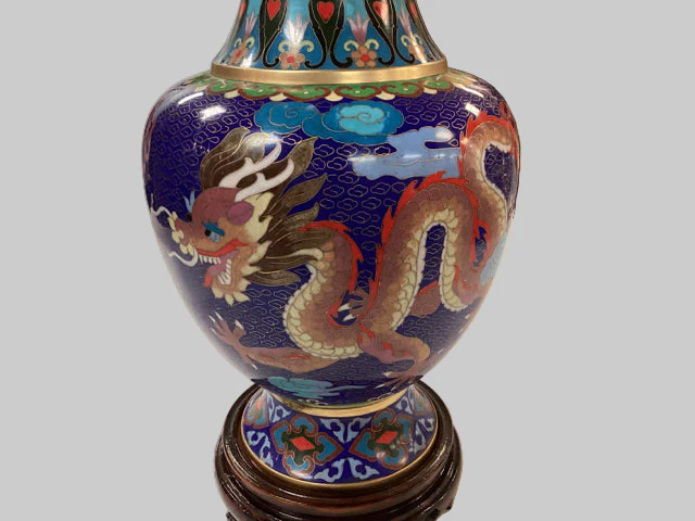 Blue Cloisonne Dragon Vase - Image 3
