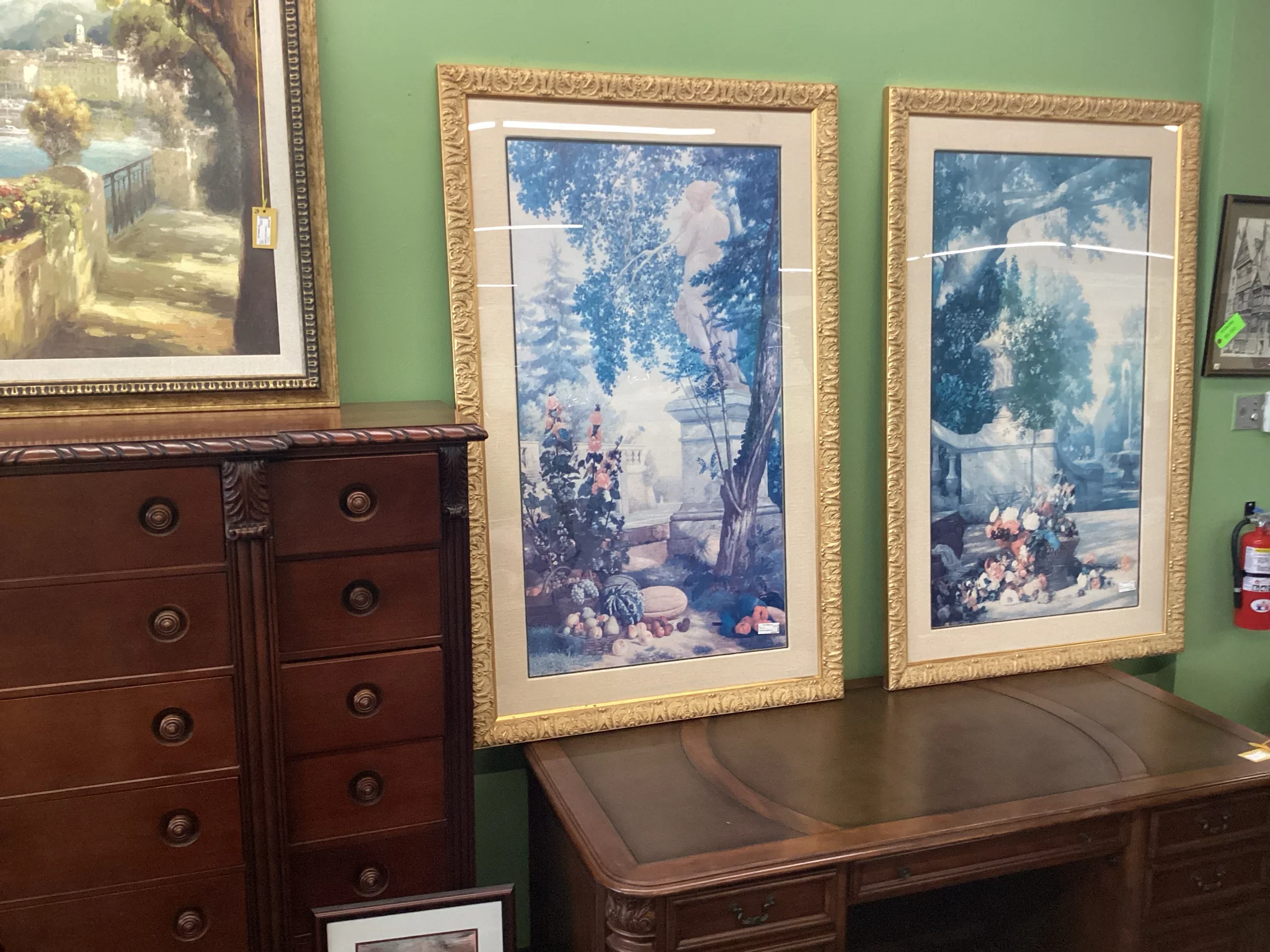 Blue Garden With White Statue Print - Image 2