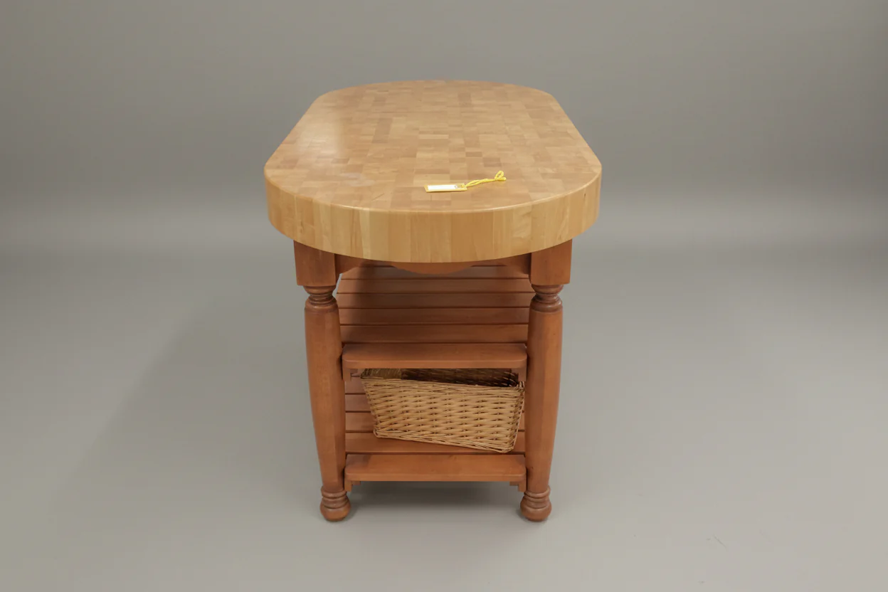 Boos Butcher Block Kitchen Island With Three Baskets
