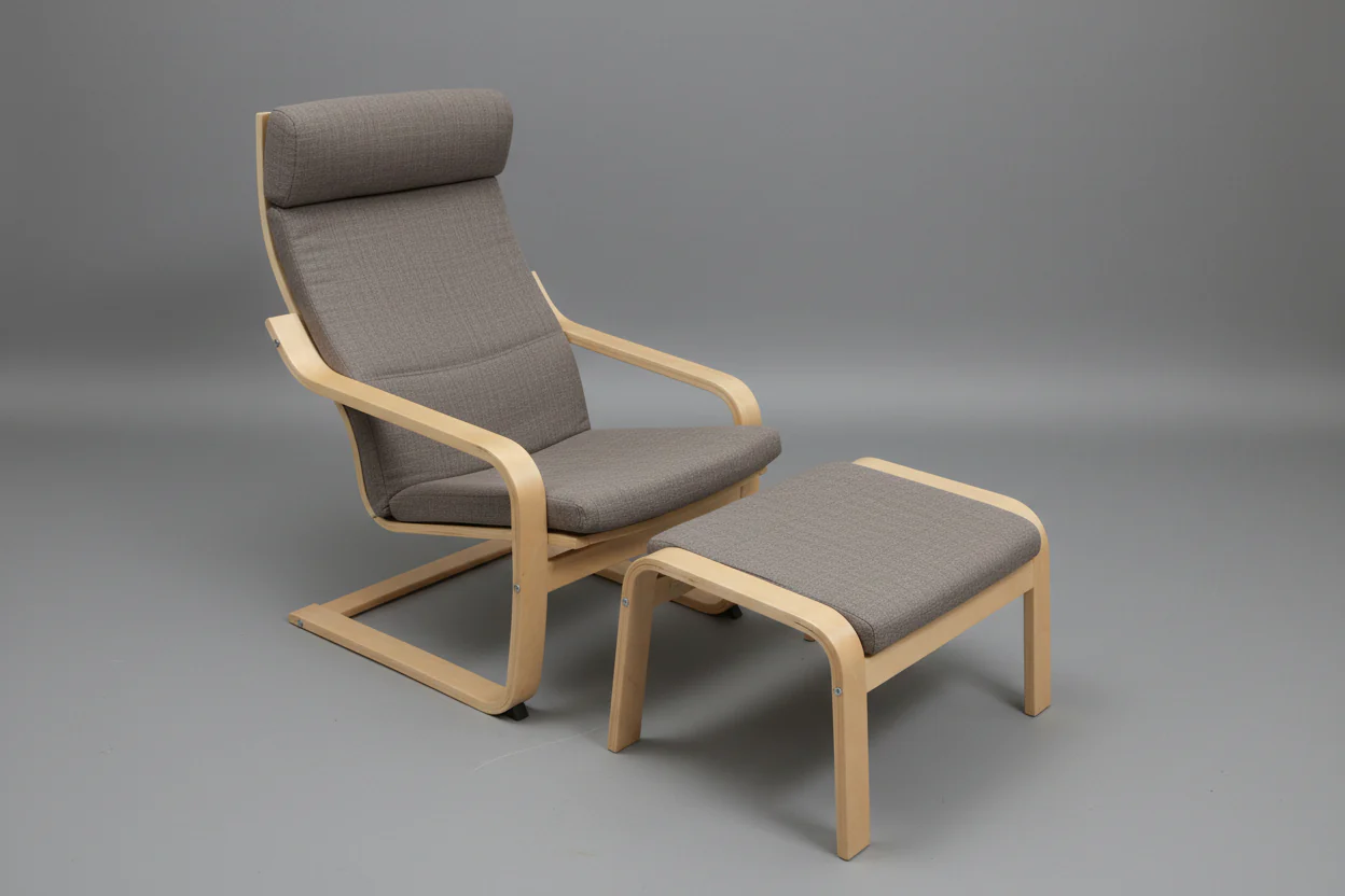 Brown And Light Wood Living Room Chair With Ottoman