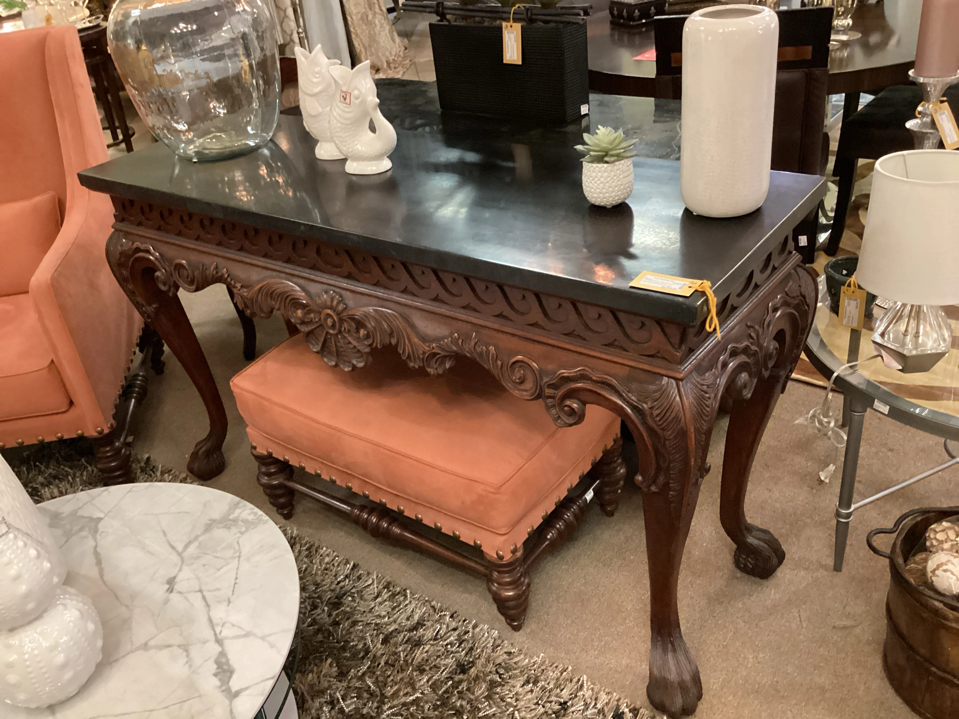 Brown Wood Carved Console - Image 2