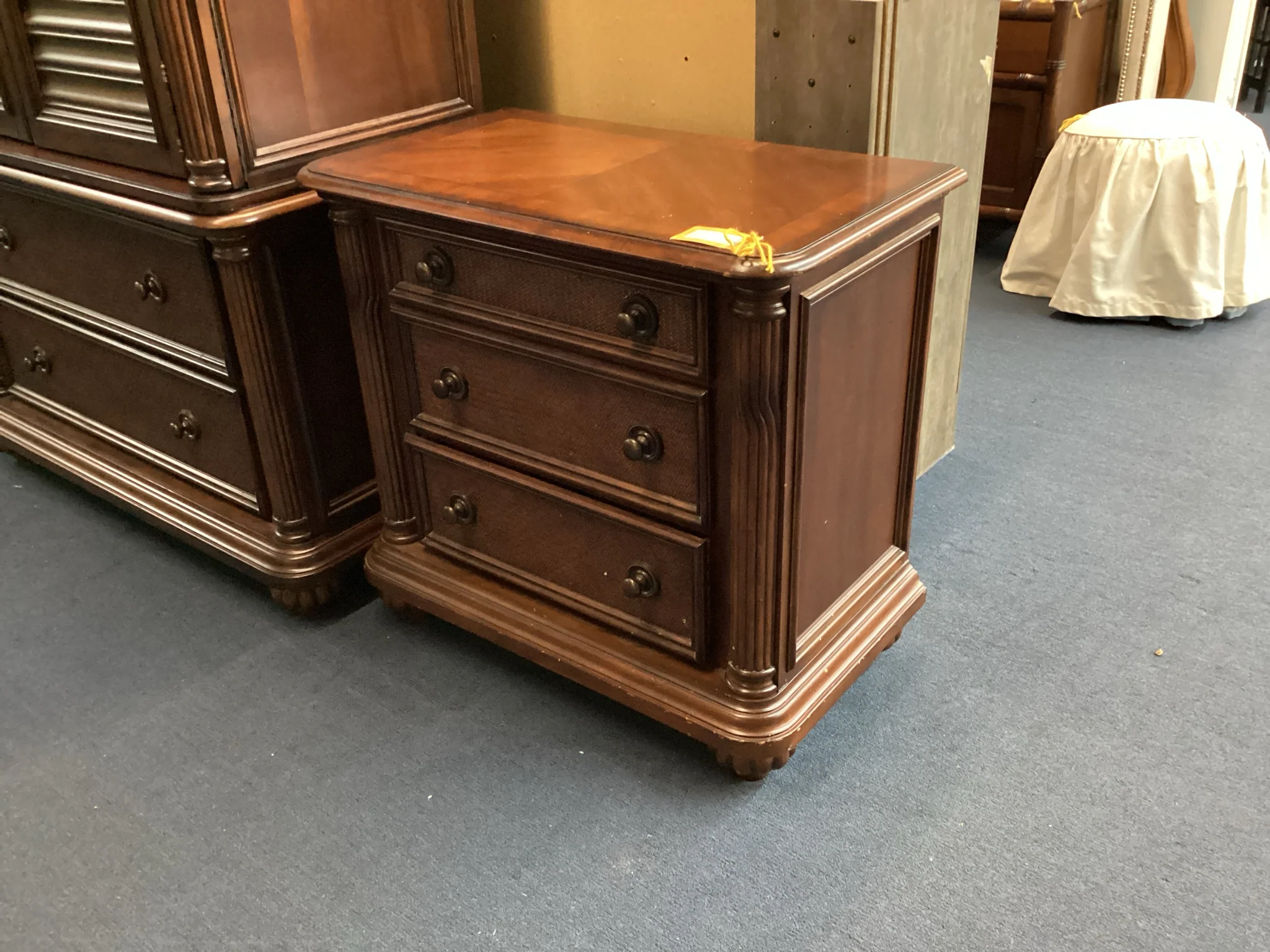 Carl's Dark Wood Three Drawer Nightstand - Image 2