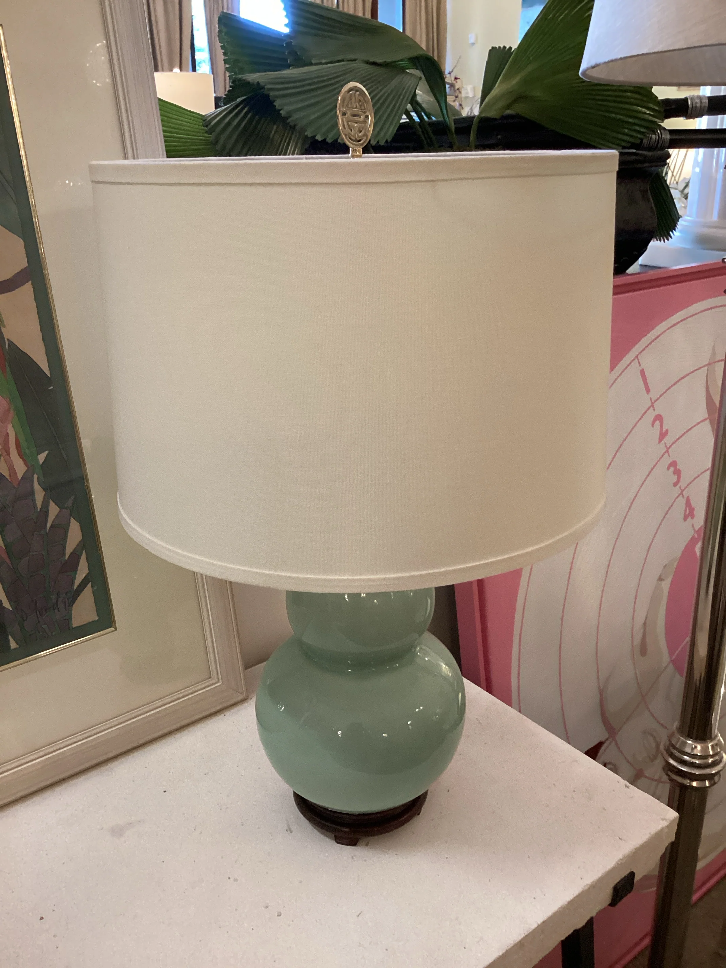 Celedon Gourd Lamp Asian Finial