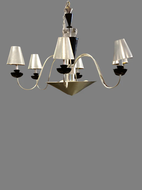 Chrome And Black Six Arm Chandelier