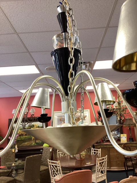 Chrome And Black Six Arm Chandelier - Image 2