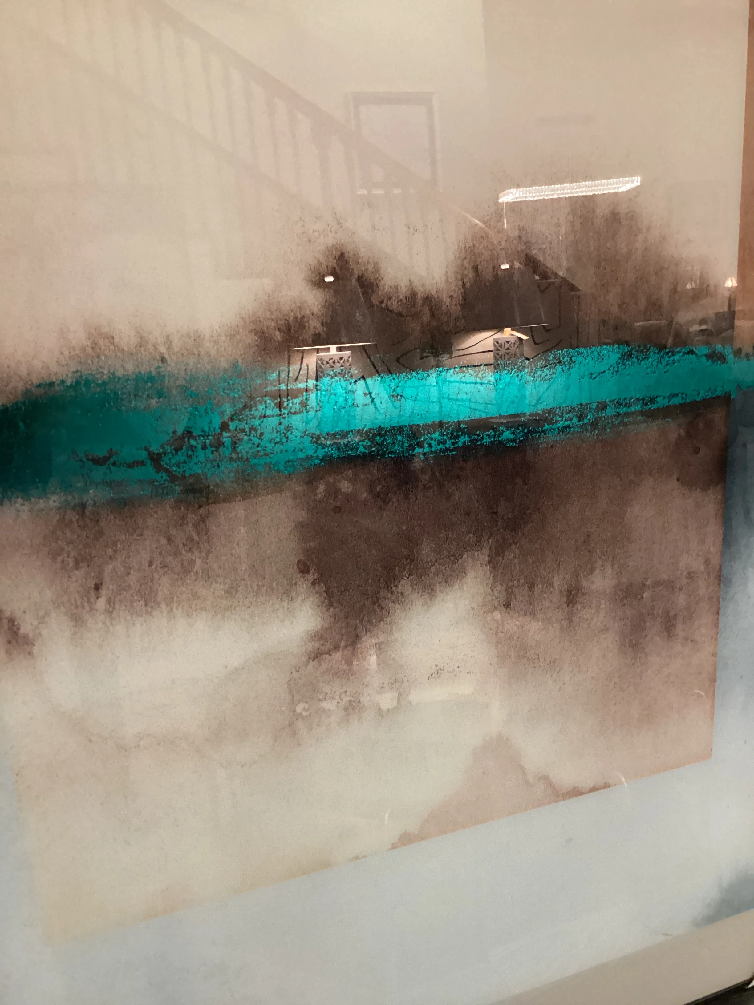 Contemporary Print in Terracotas and Teals Black Frame - Image 2