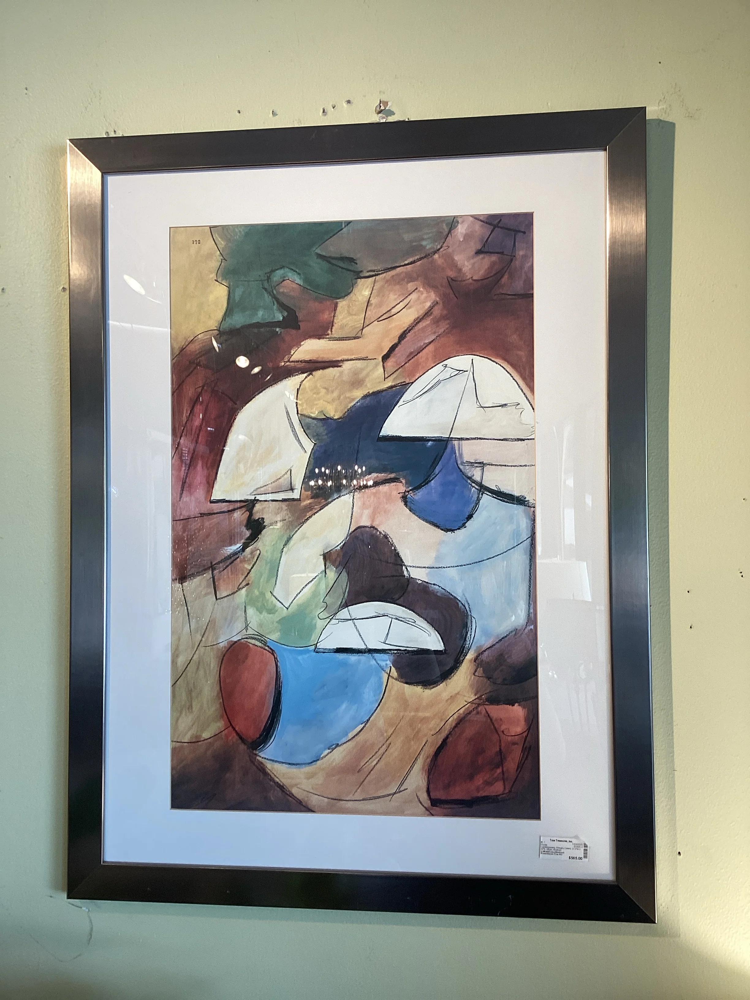 Contemporay Mulit Color Abstract Art Silver Frame