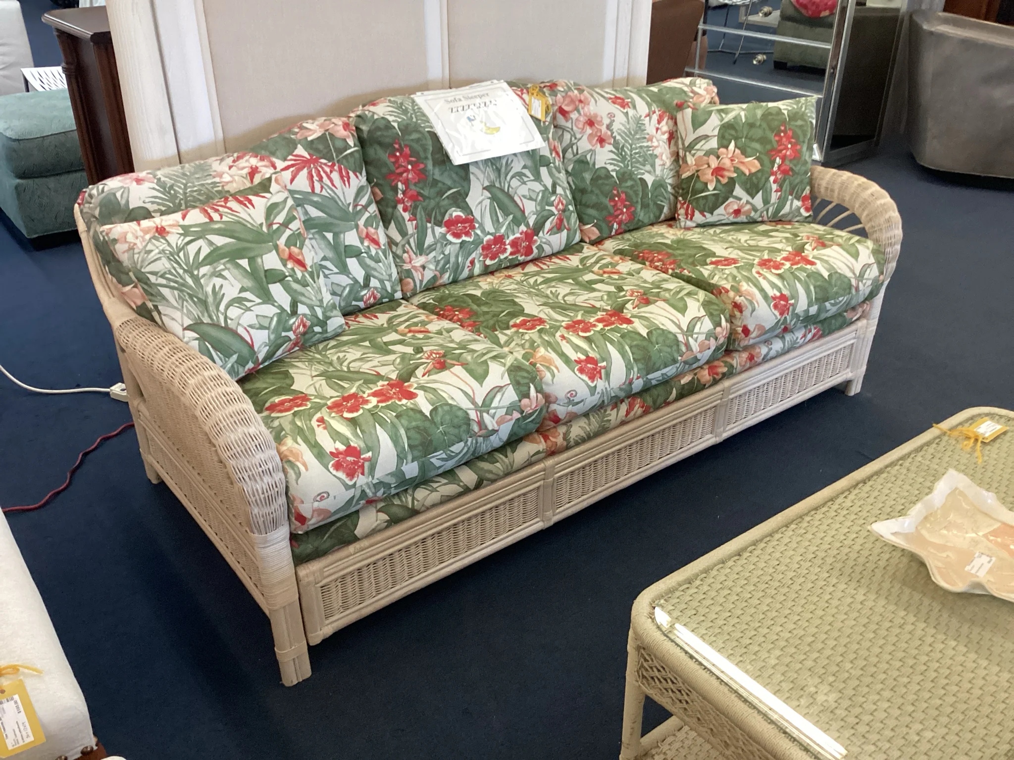 Cream Living Room Sleeper Sofa With Floral Print - Image 2