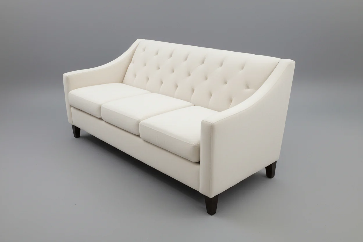 Cream Tufted Three Cushion Living Room Sofa