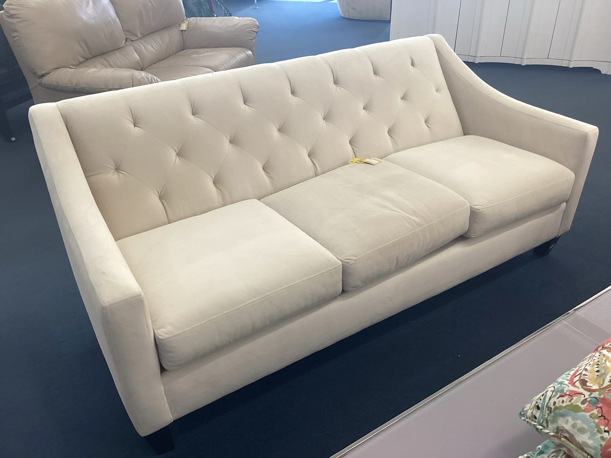 Cream Tufted Three Cushion Living Room Sofa - Image 2
