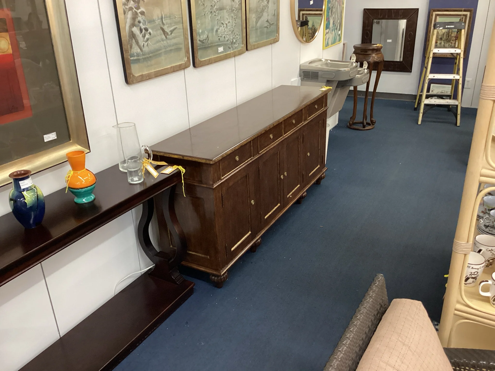 Dark Wood Credenza With Gold Trim - Image 2