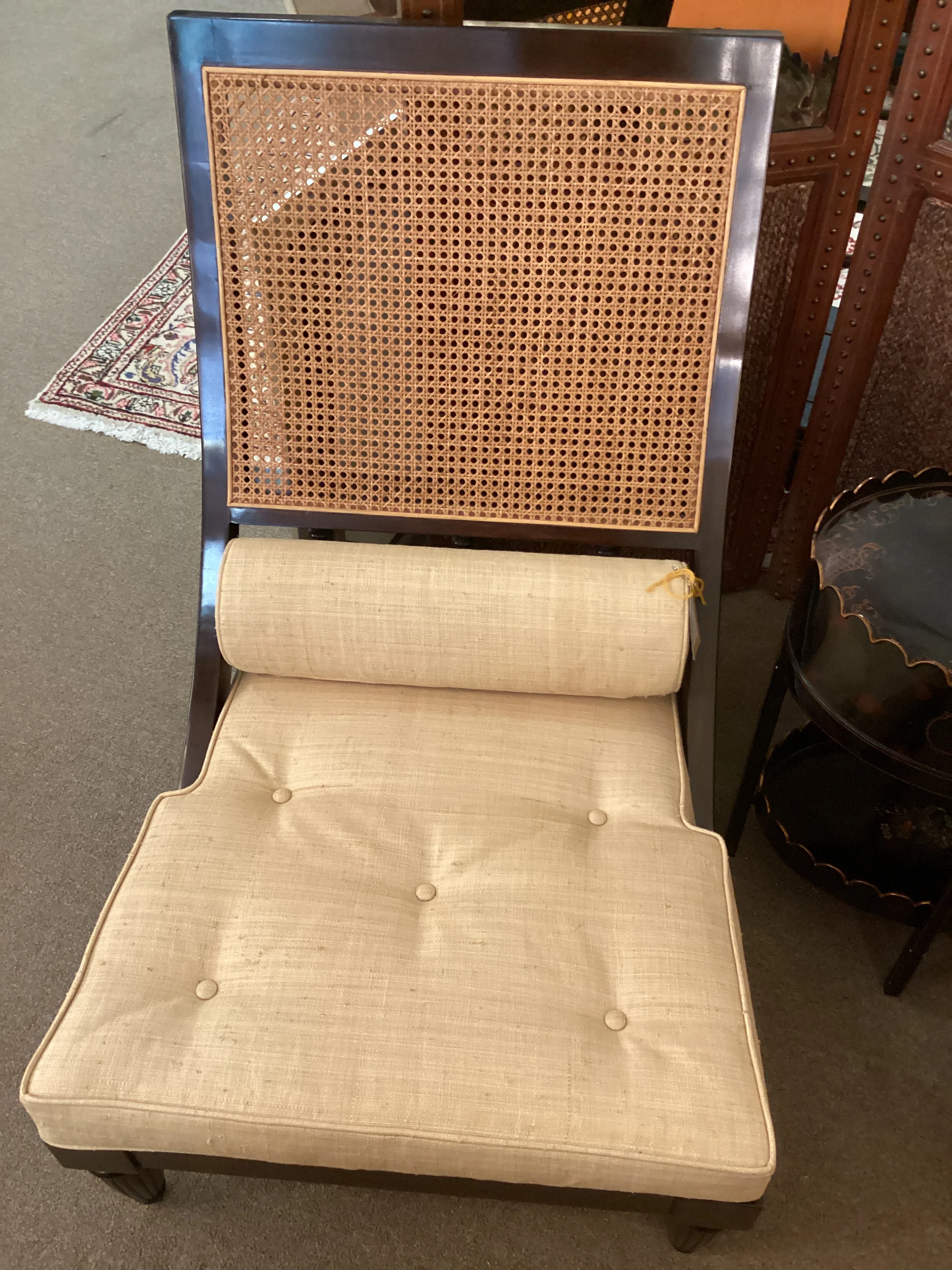 Dark Wood Framed Caned Back Chair with Pillow - Image 2