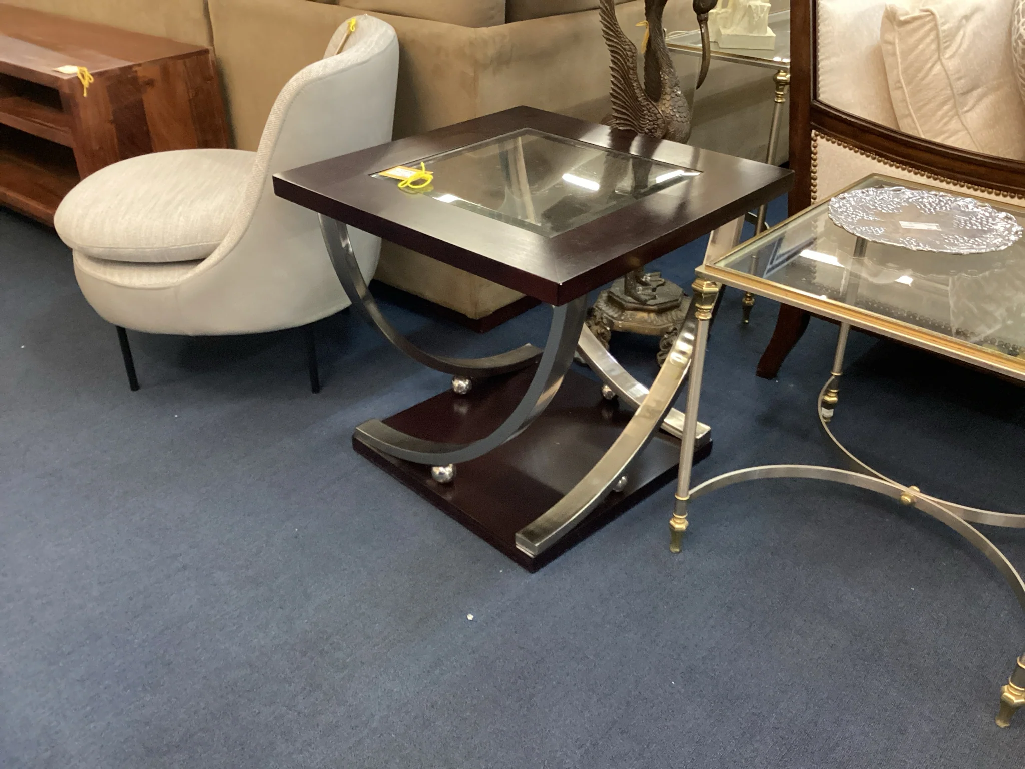Dark Wood Silver Base End Table With Glass Top - Image 2