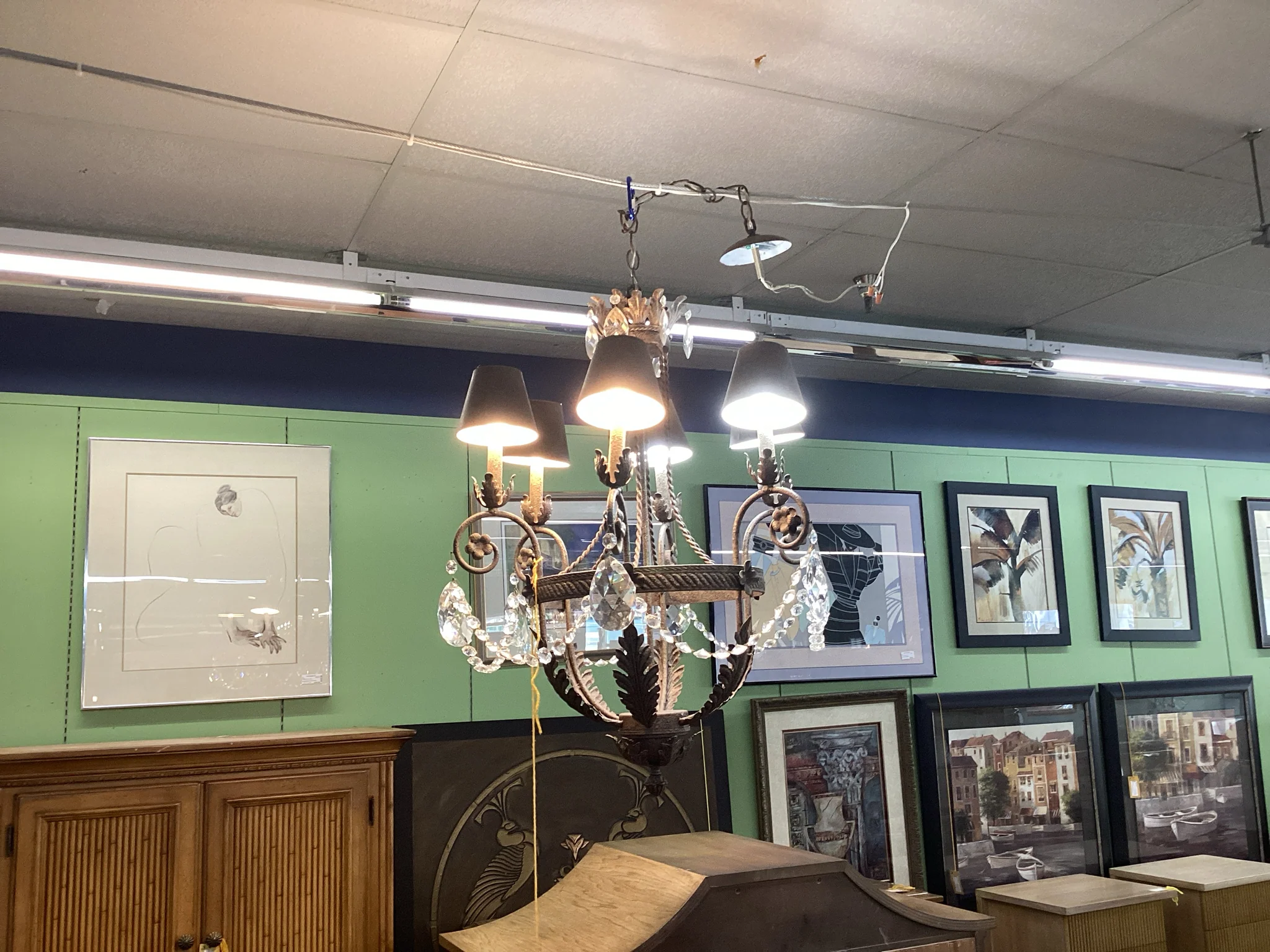 Fine Arts Bronze Six Arm Chandelier - Image 2