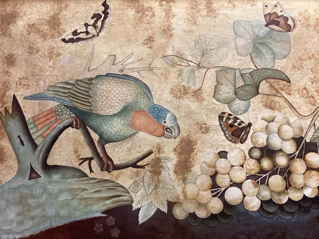 Framed Silk Painting Of Bird Butterflies & Florals - Image 2