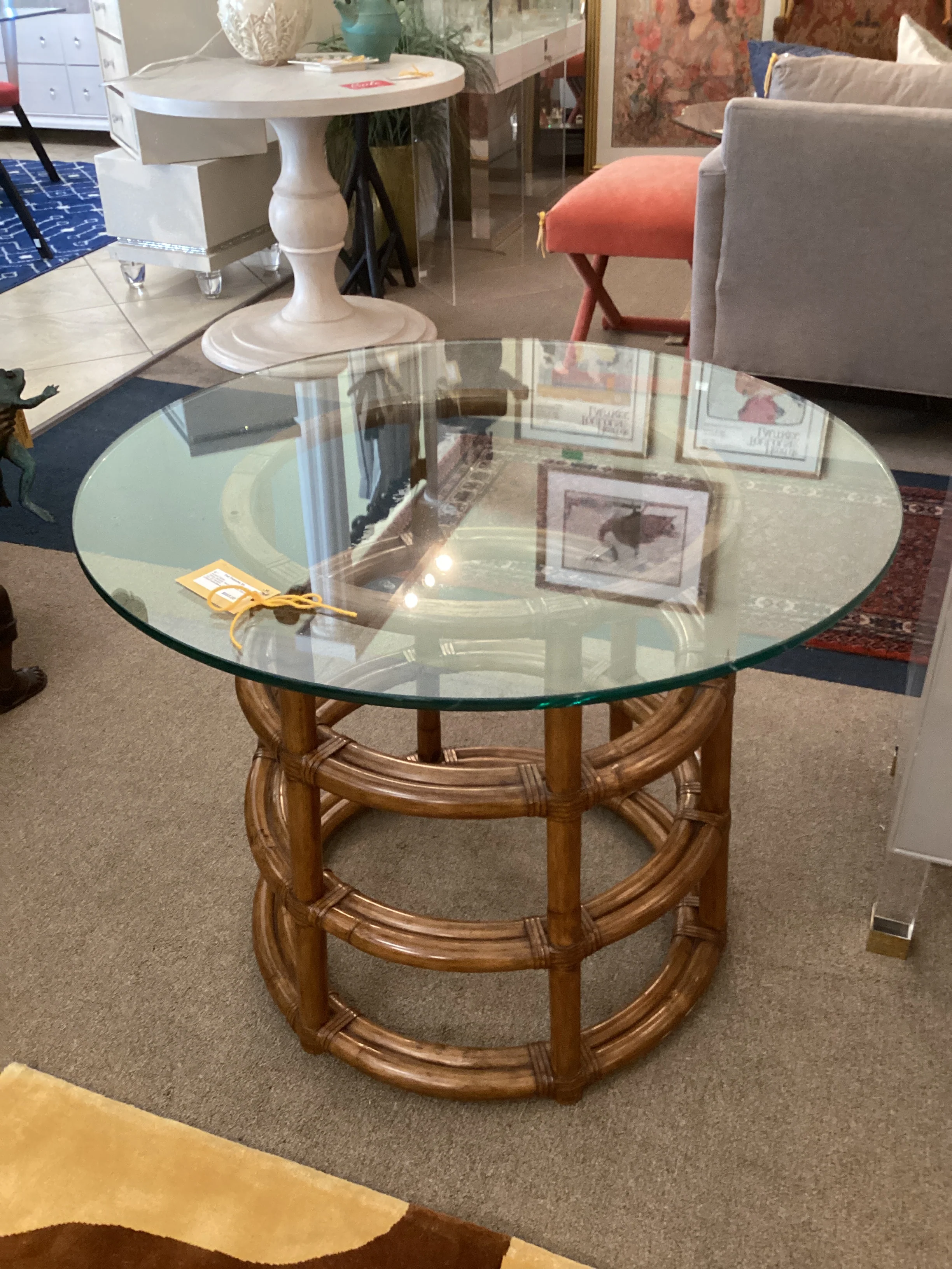 Glass Top Bamboo Base Accent Table