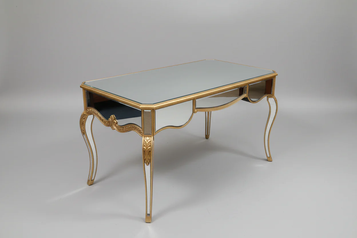Gold Accent Mirrored Desk