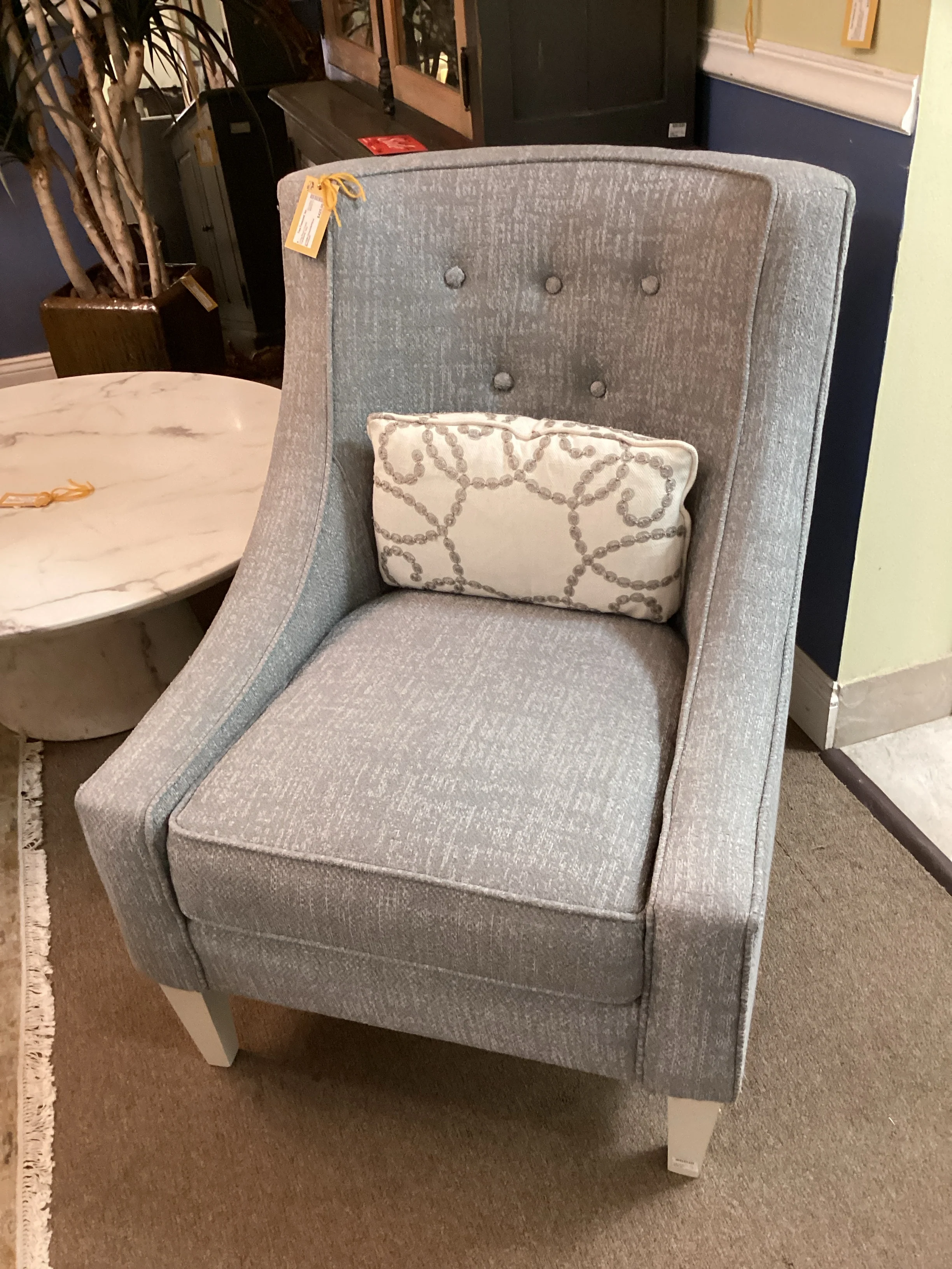 Gray Sloped Arm Bernhardt Living Room Chair with Pillow
