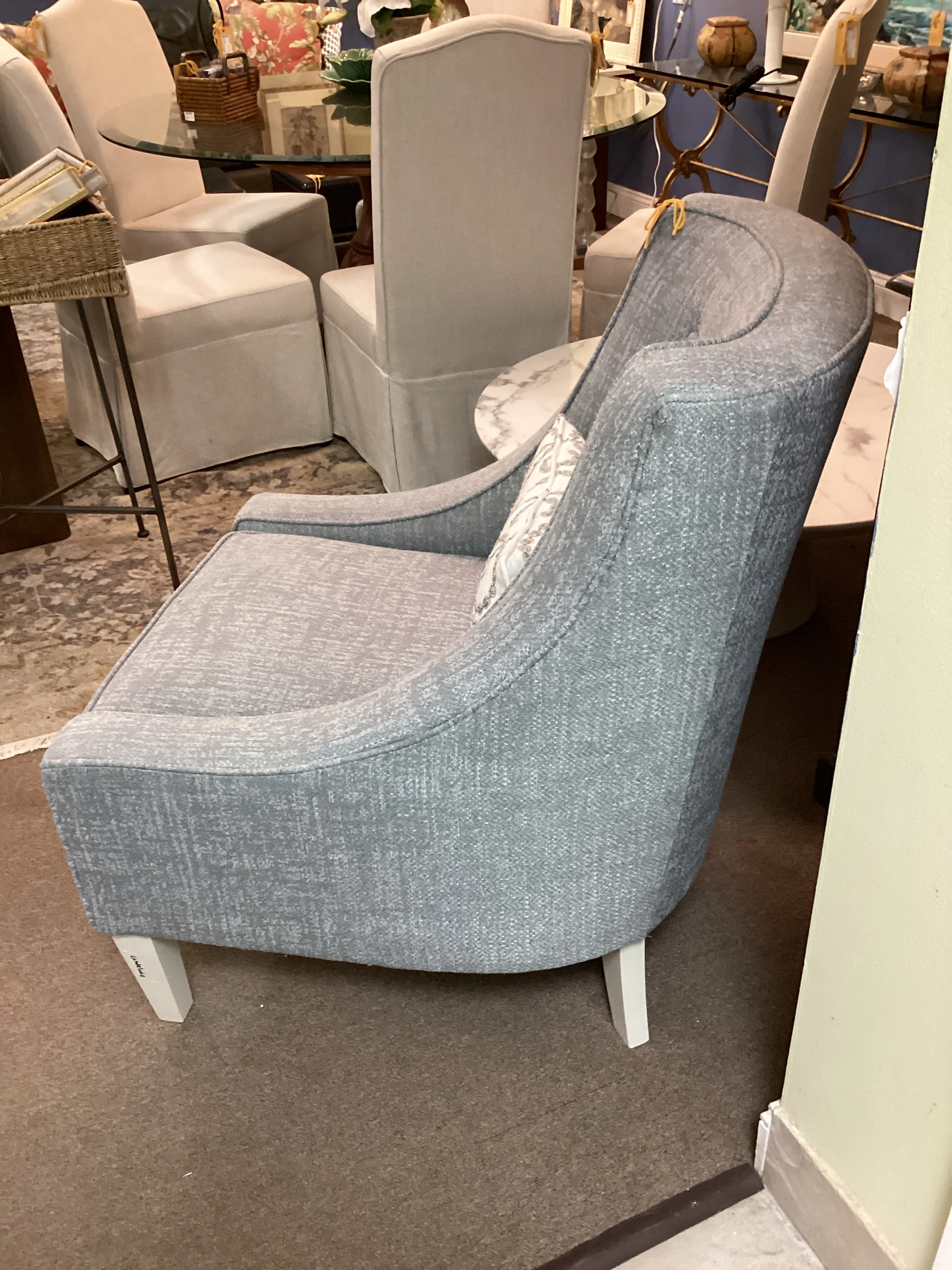 Gray Sloped Arm Bernhardt Living Room Chair with Pillow - Image 2