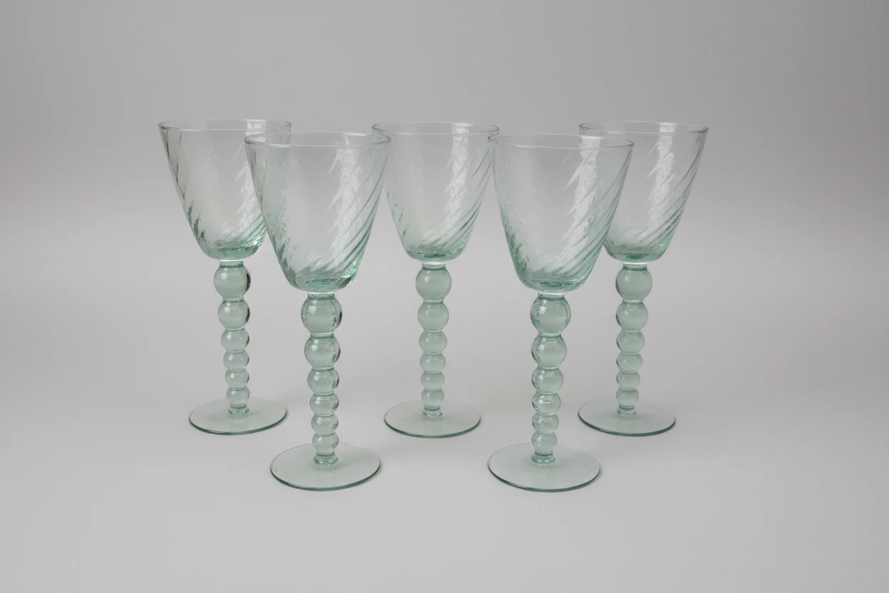 Green Set of Five Red Wine Glasses