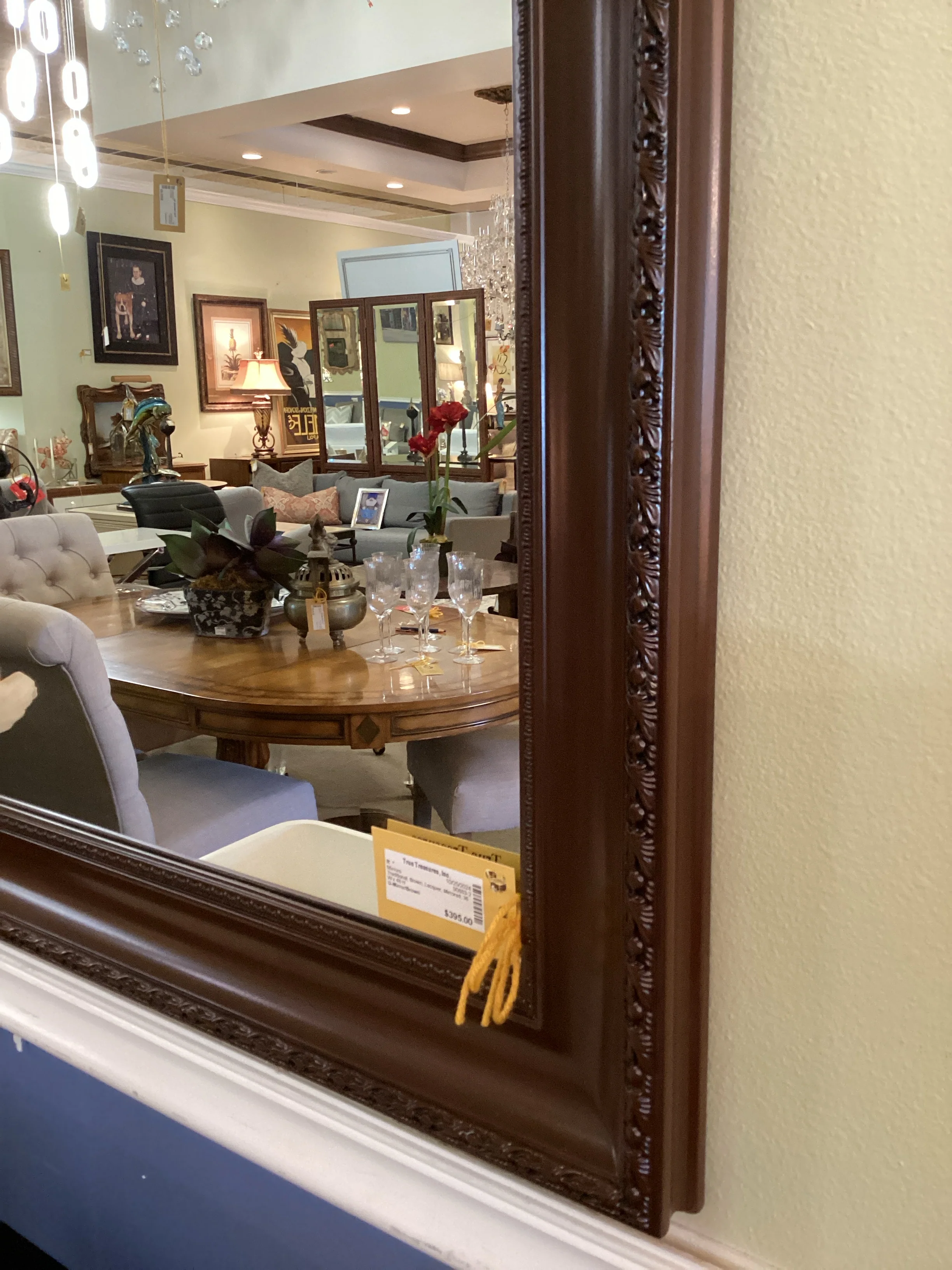 Italian Lacquer Brown Framed Mirror - Image 2