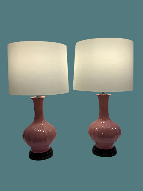 Lamps Crackle Finish On Wood Base - Pair