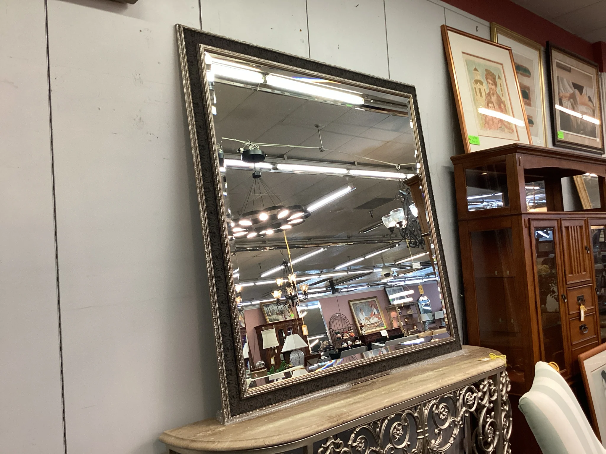 Large Silver Trim Square Mirror