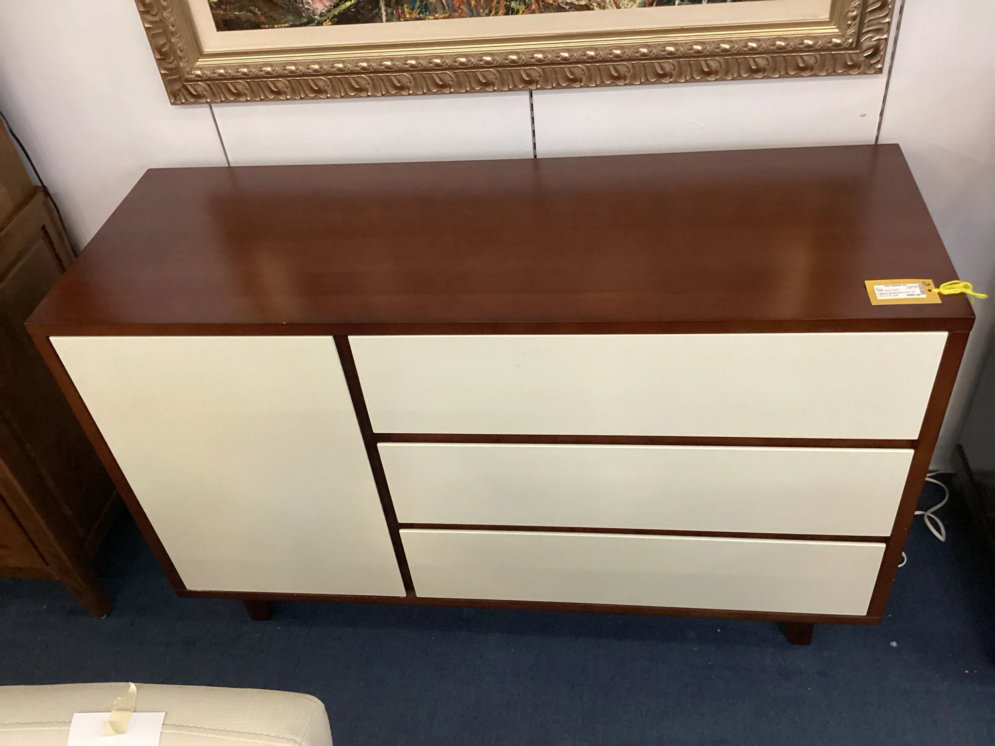 Medium Wood And Cream Buffet With Three Drawers And One Door - Image 2