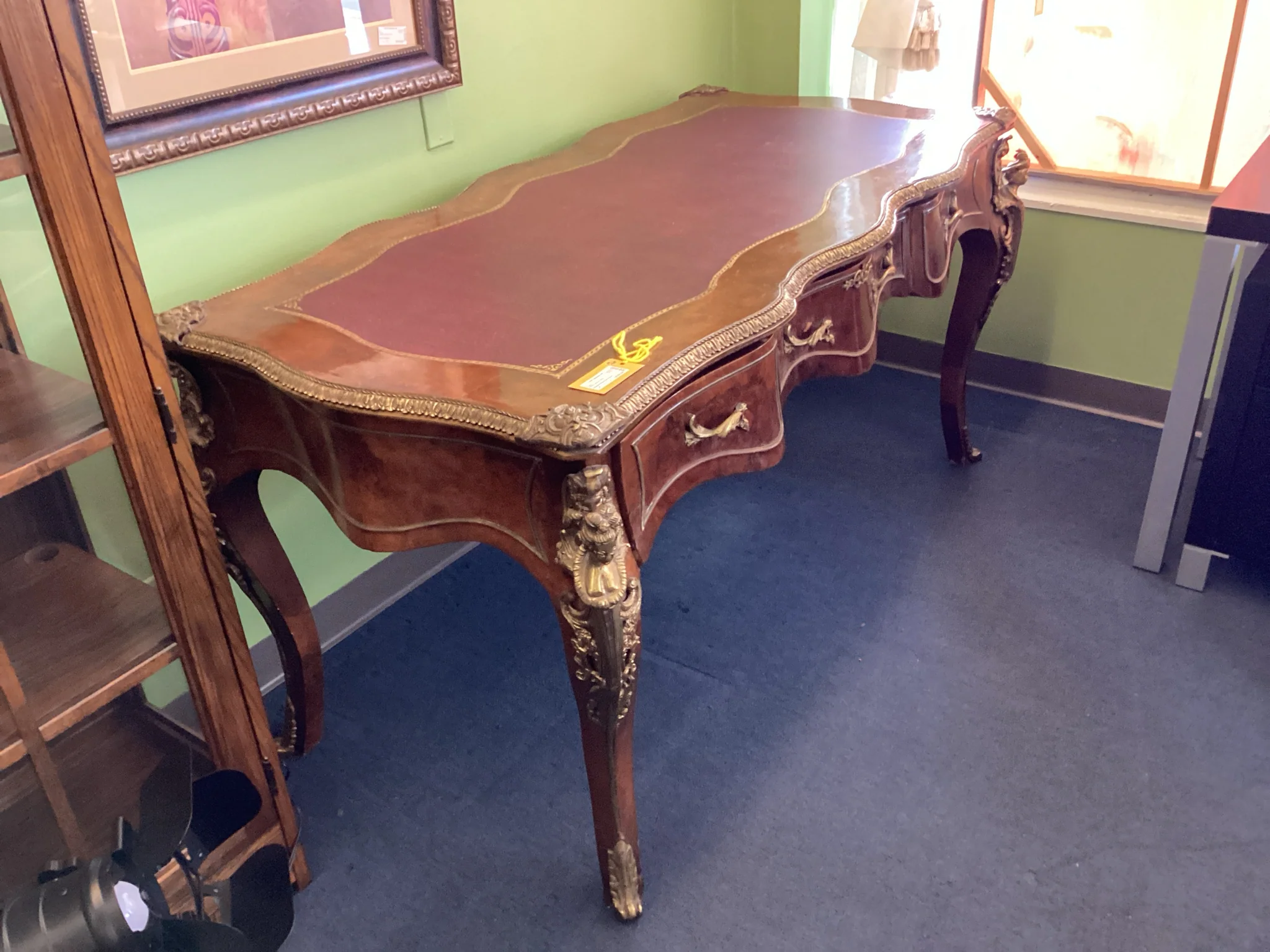 Medium Wood And Gold Desk With Three Drawers - Image 2