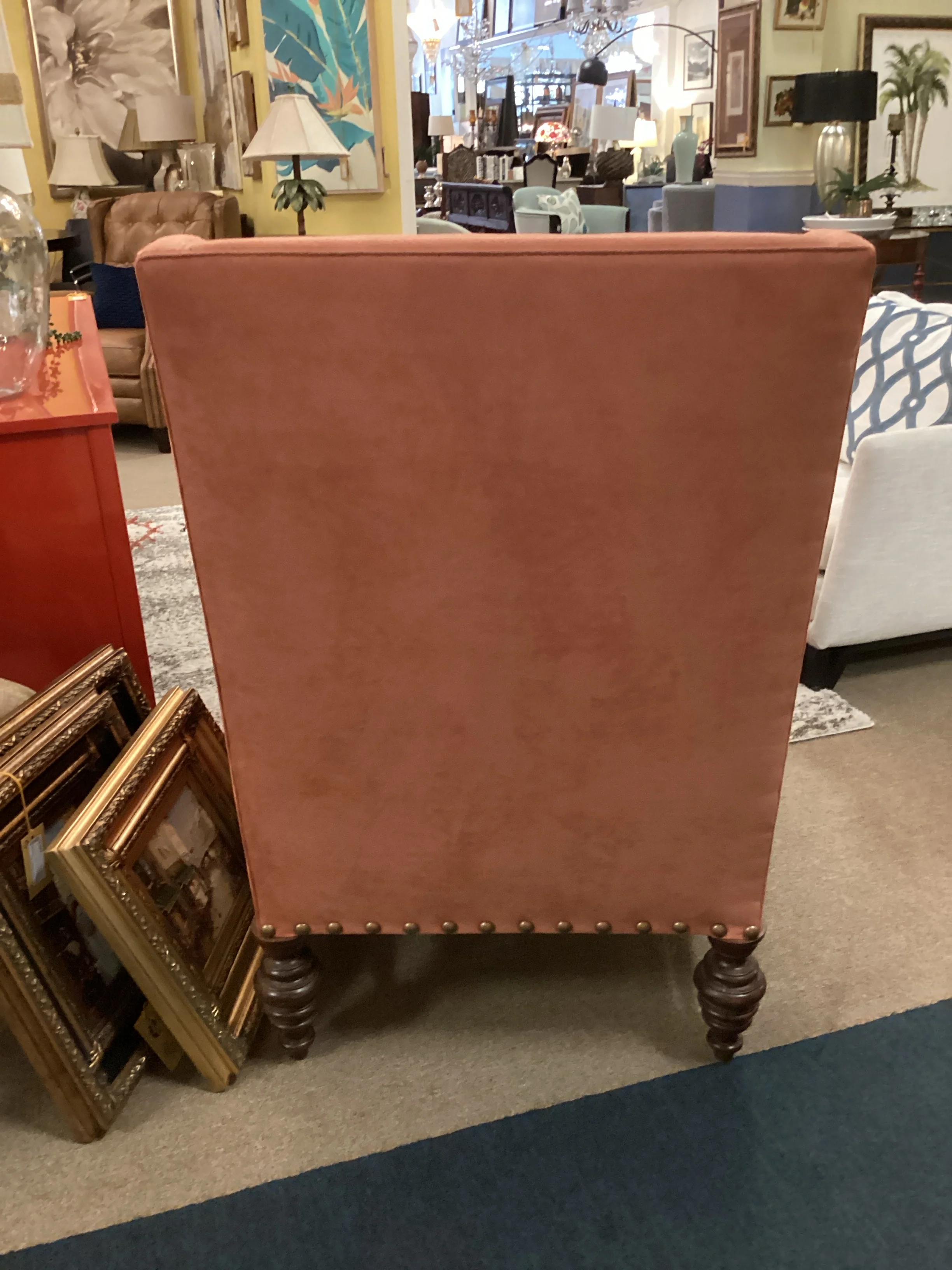 Orange Wood Frame Chair and Ottoman - Image 3