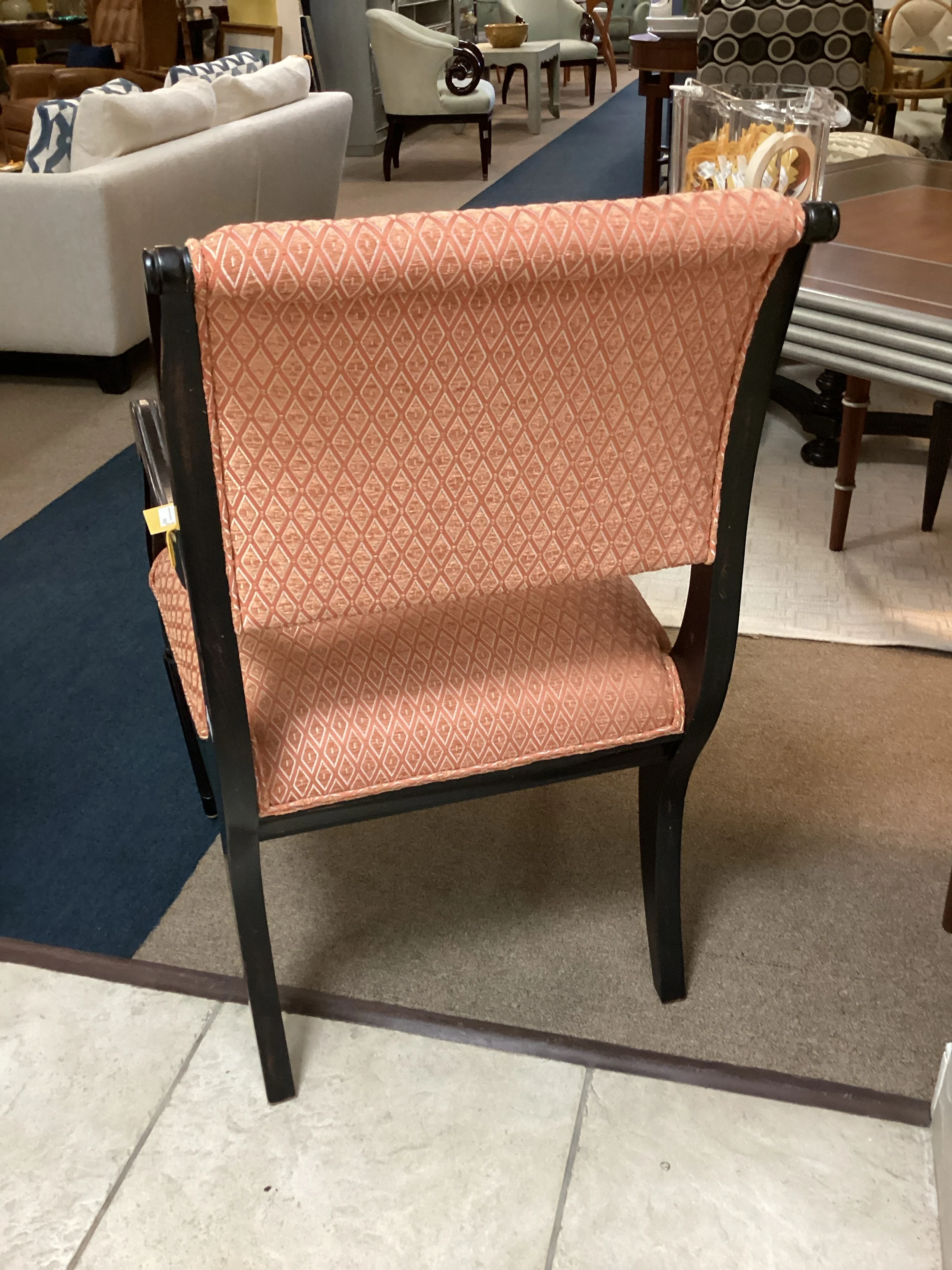 Pair Black Frame Orange Chairs - Image 2
