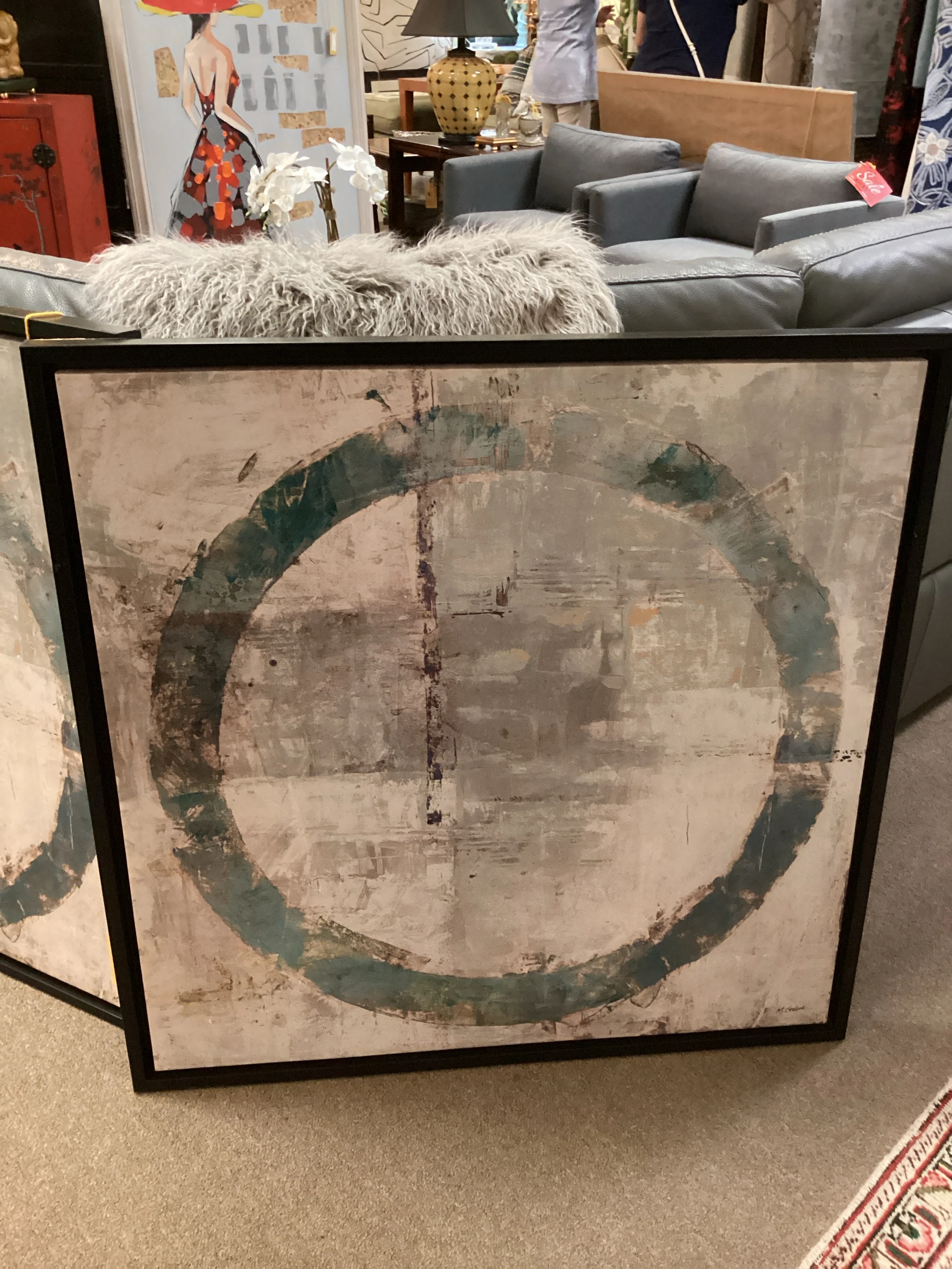 Pair Circle Paintings Muted Tones - Image 2
