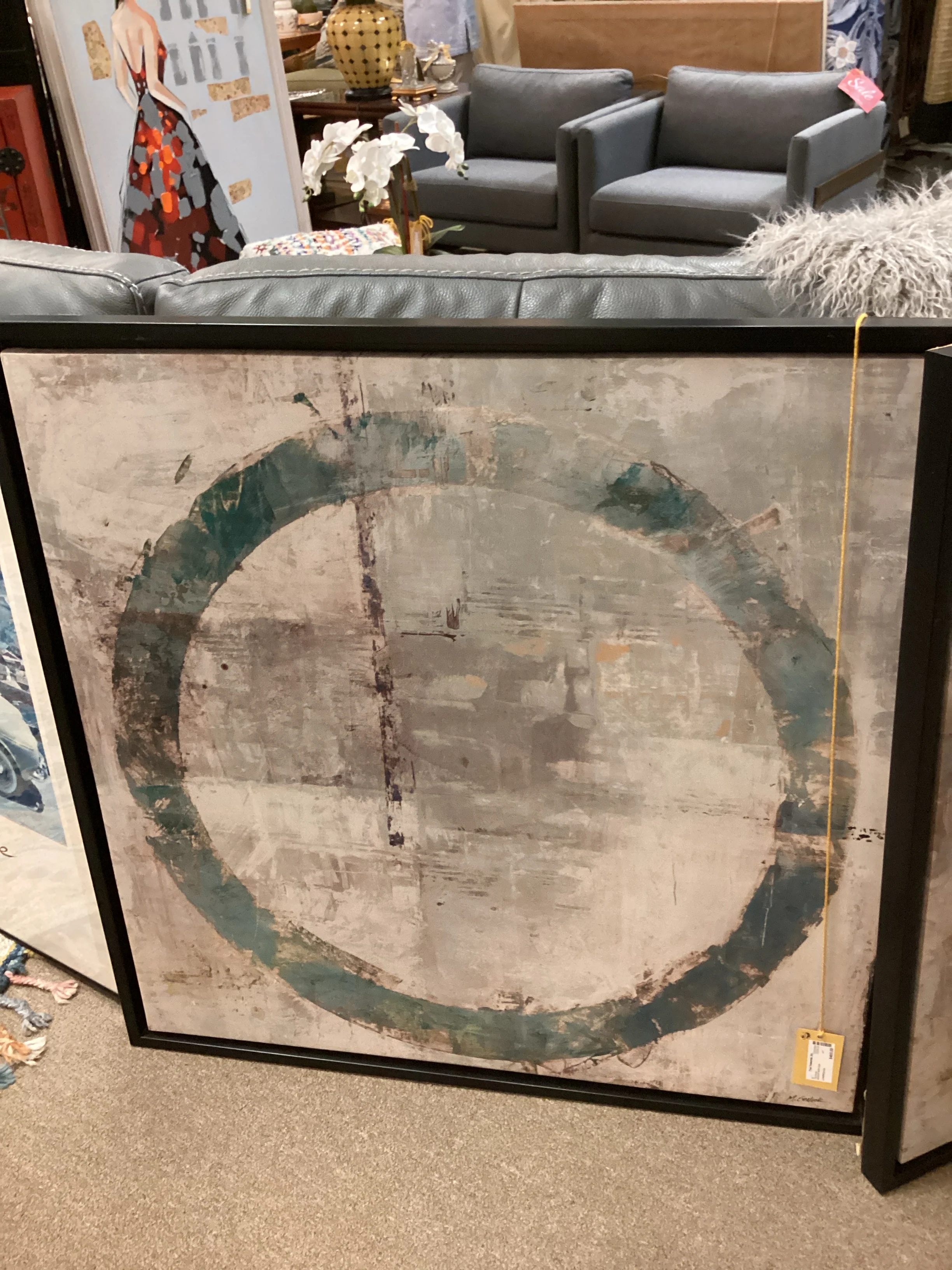Pair Circle Paintings Muted Tones - Image 3