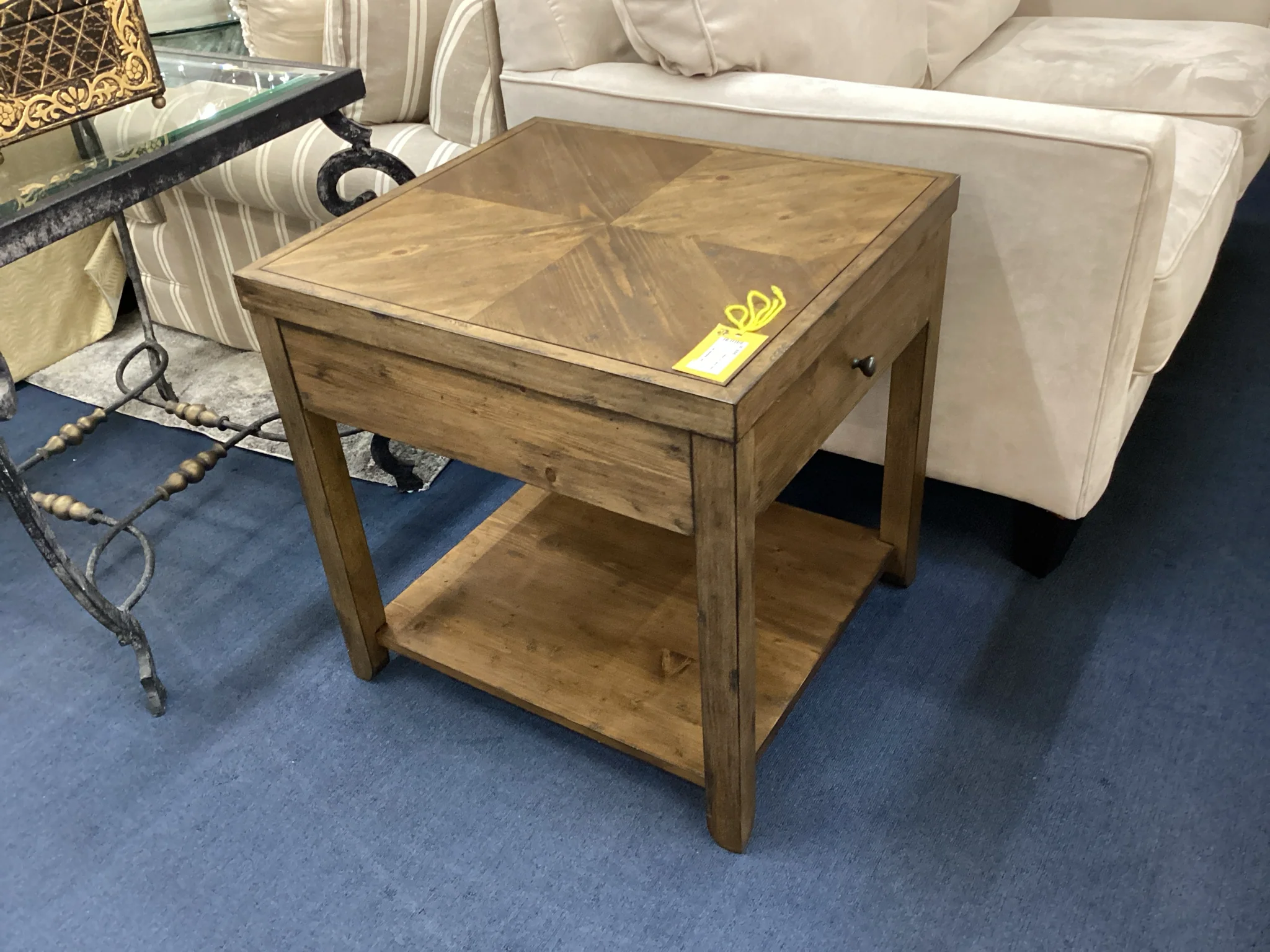 Pair Of Dark Wood End Tables With One Drawer - Image 2