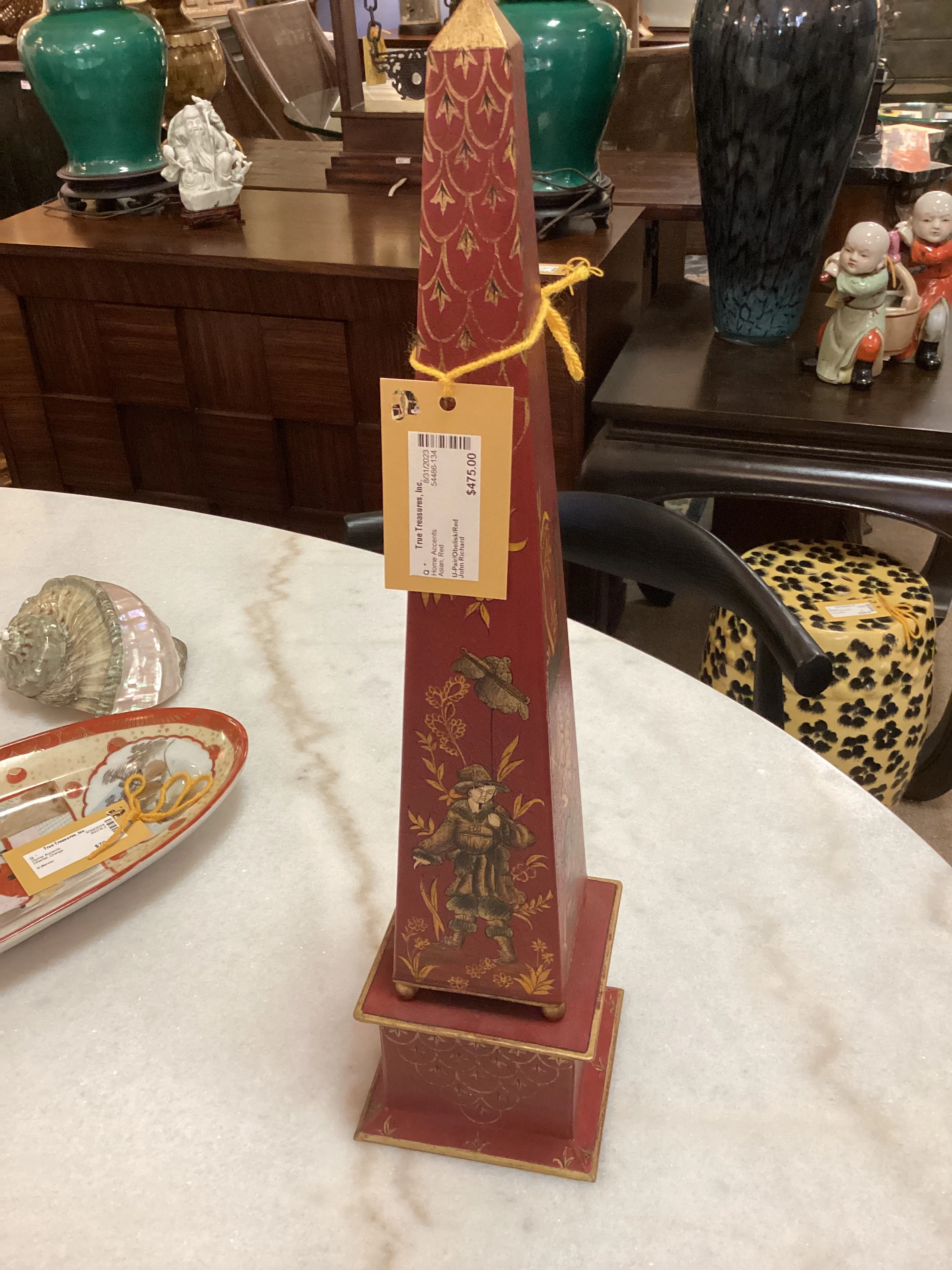Pair of Red John Richard Obelisk Asian Theme