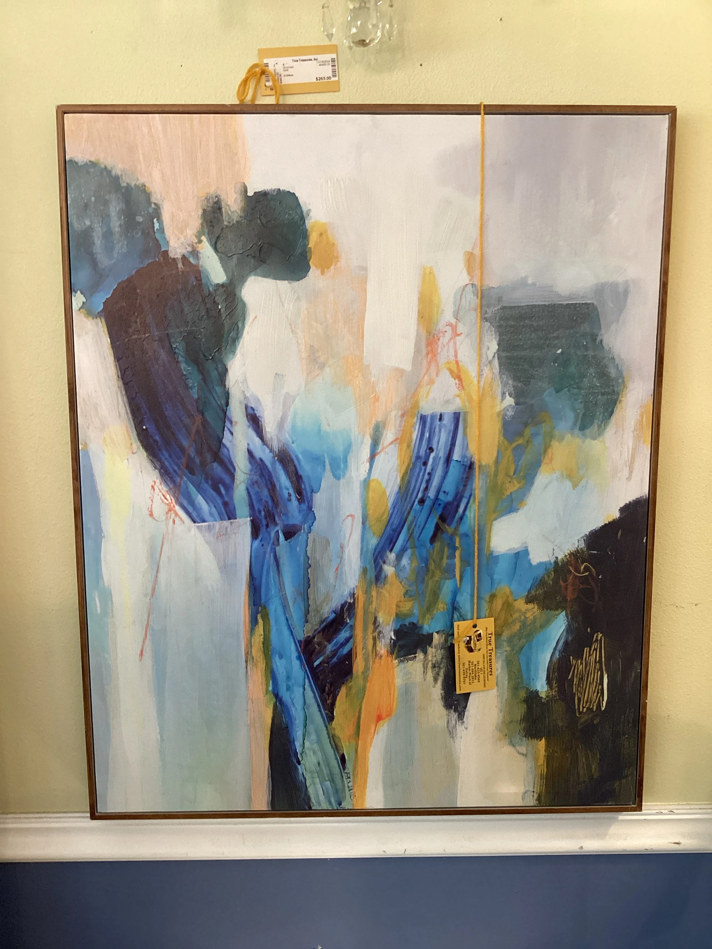 Pair Orange, Blue and White Paintings - Image 2
