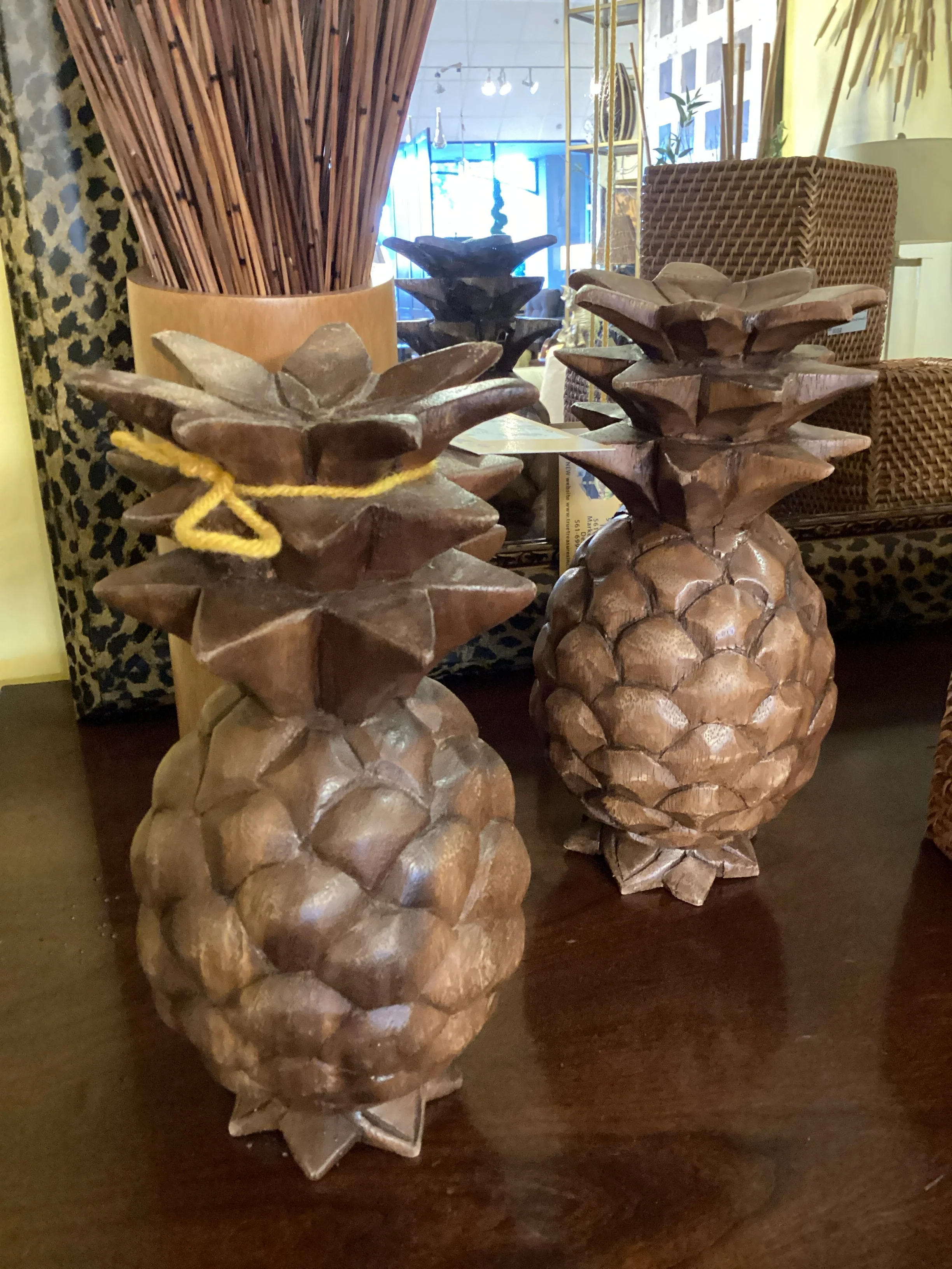PAIR Pineapple Wood Statues - Image 2
