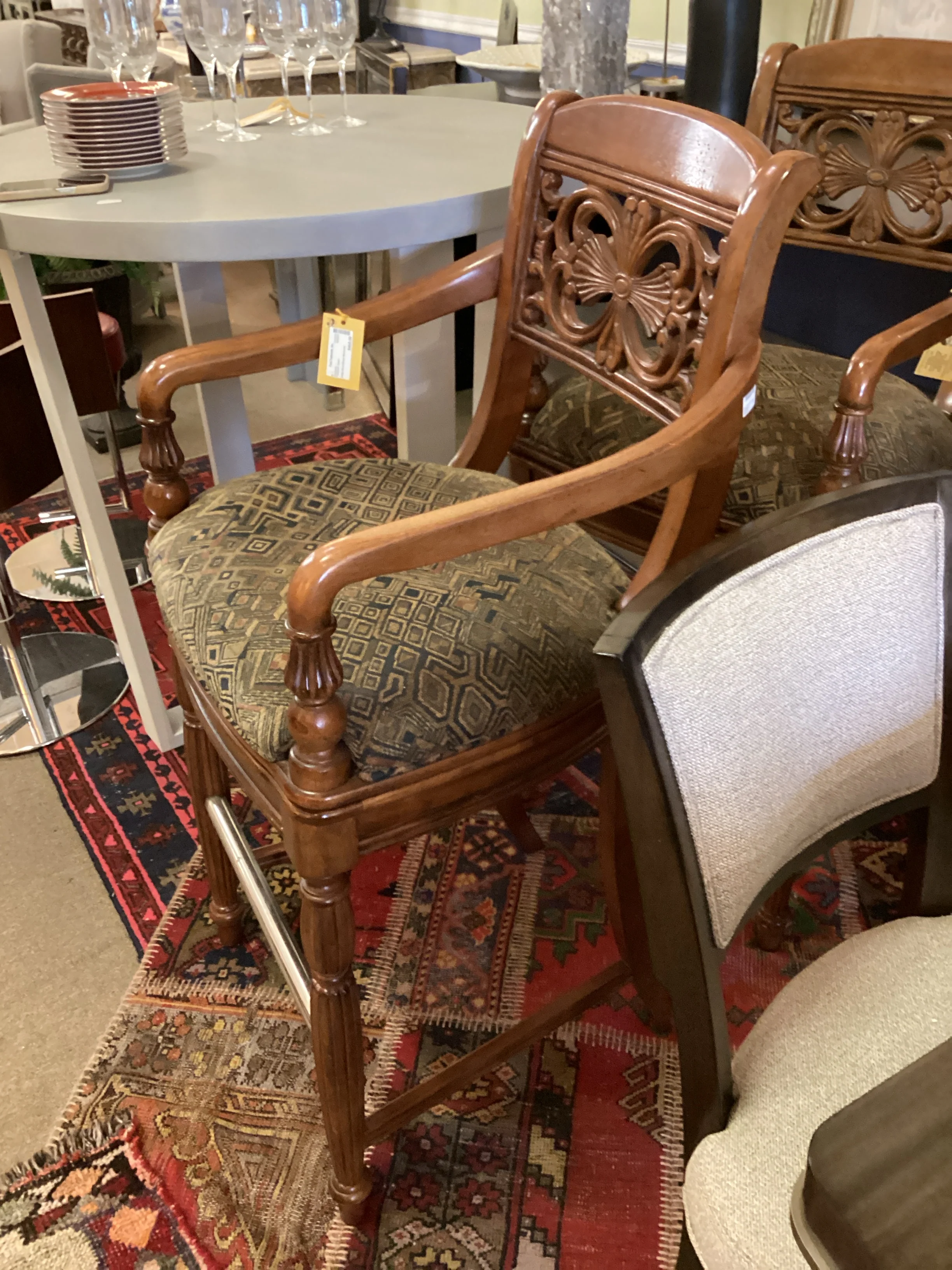Pair Wood Brown Barstools - Image 2