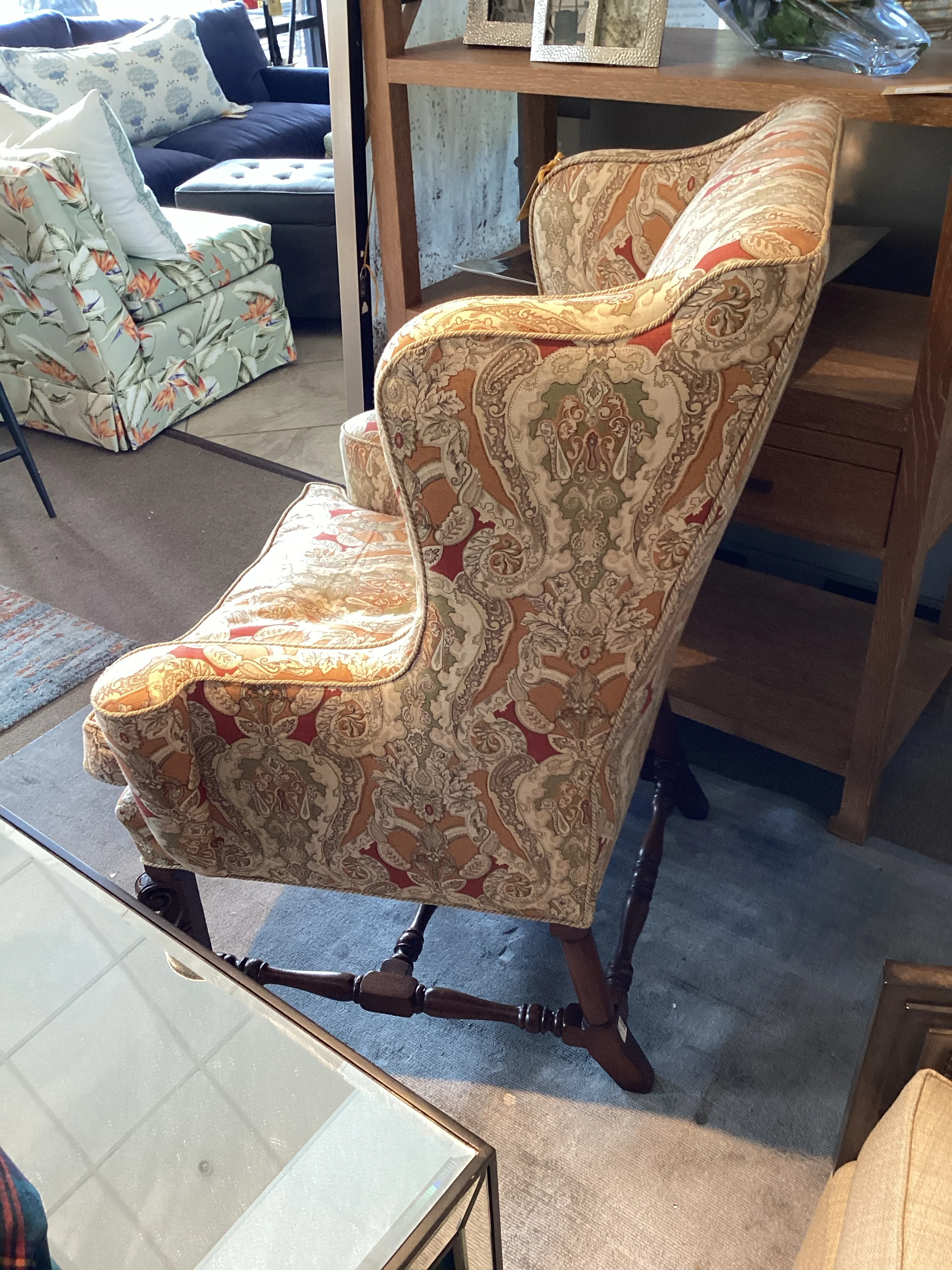Paisley Wing Back Chair with Carved Legs - Image 2
