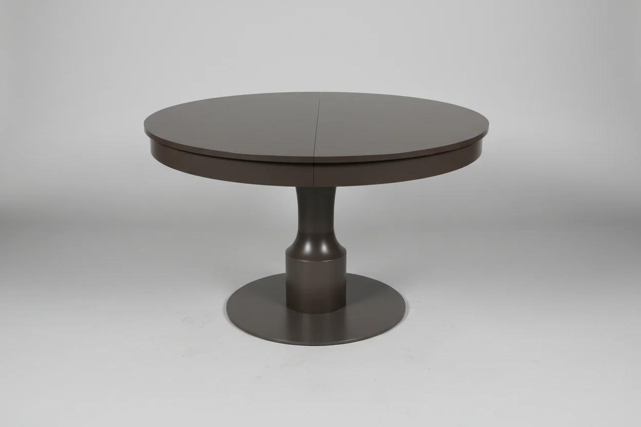 Round Brown Wood Table with Leaf