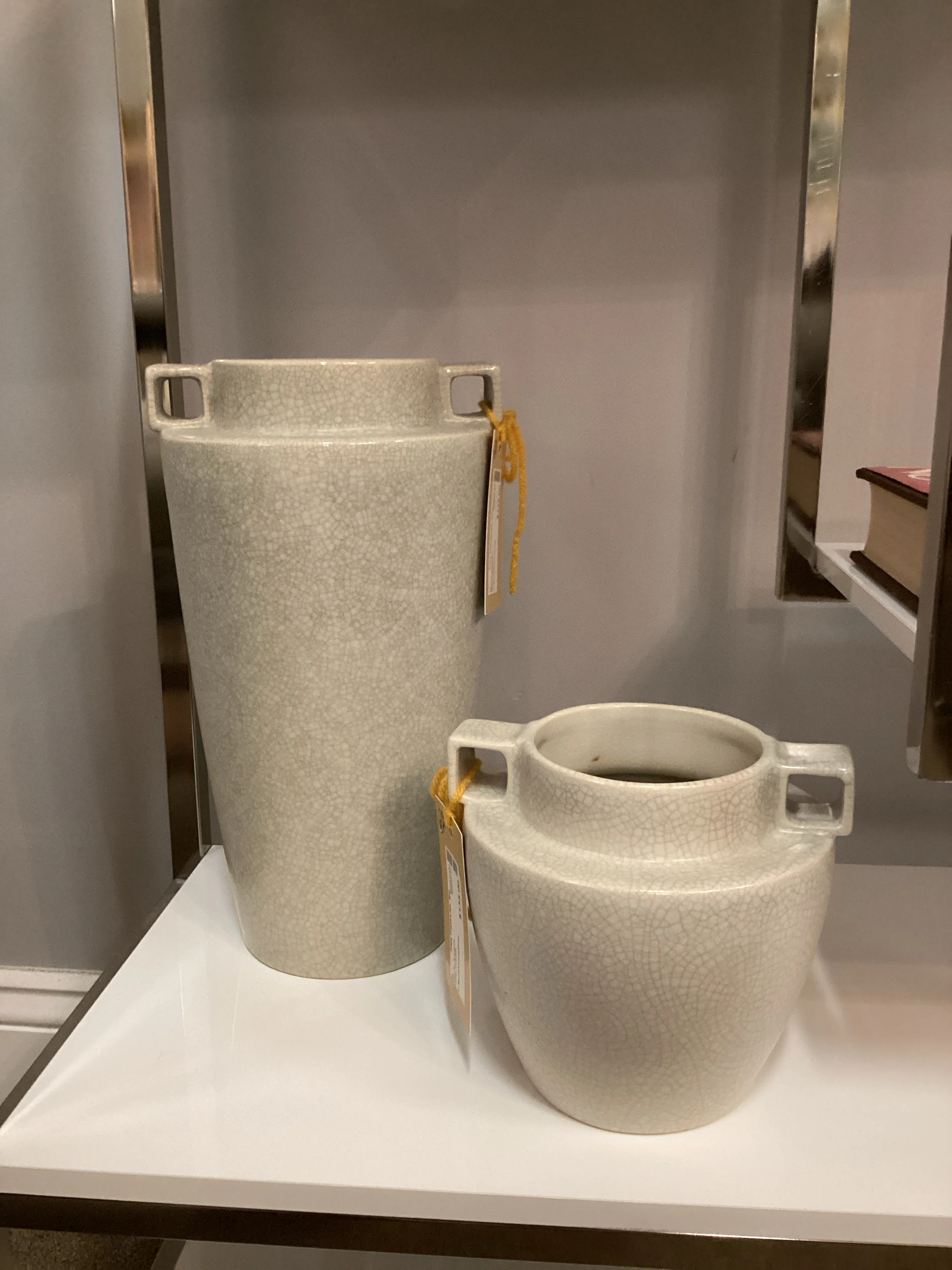 Set of 2 Gray Crackle Vases