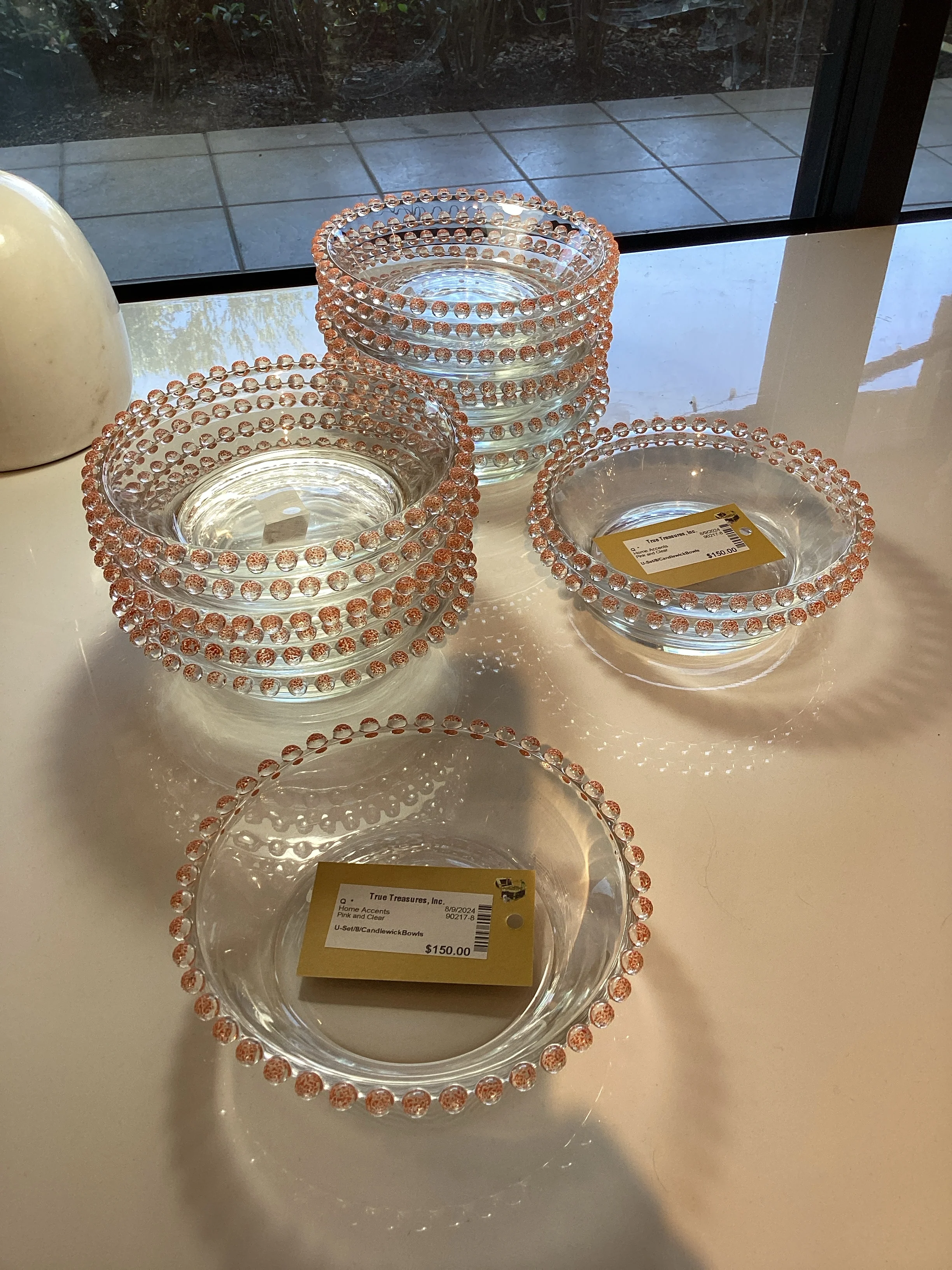 Set of Eight Imperial Glass Pink Candlewick Bowls